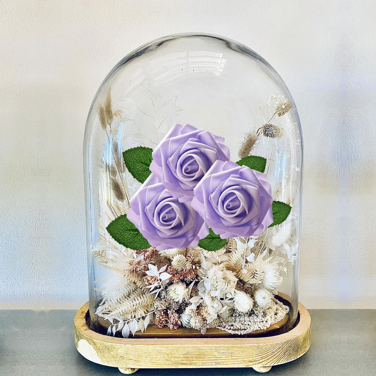 25Pcs Lilac Artificial Roses, Real Touch Foam Roses with Stems, 4 Leaves, Artificial Flowers for Wedding Bridal Bouquets - Image 4