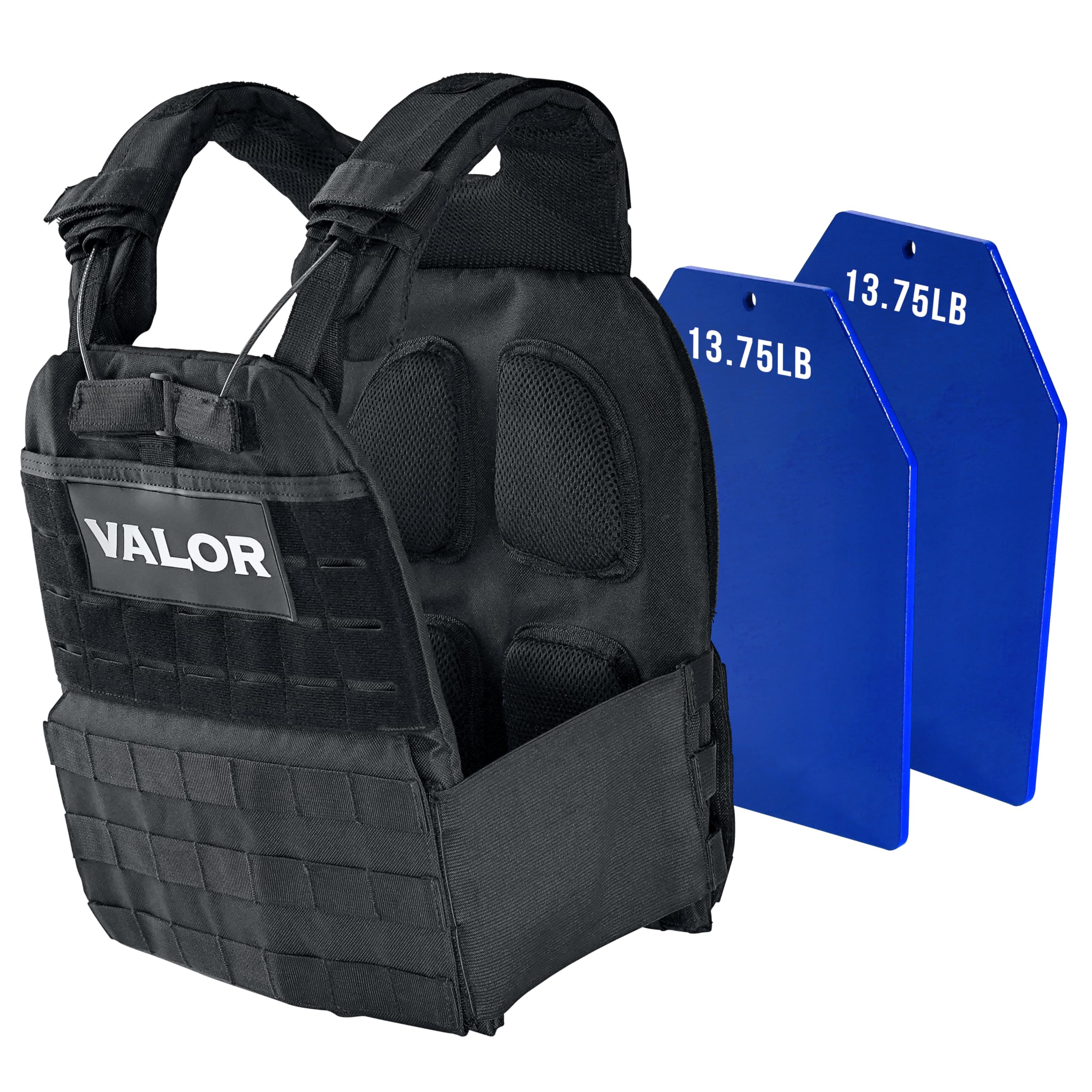 Valor Fitness Weighted Training Vest with Weight Plates - Adjustable Shoulder Pads - 14 20 or 30 lbs