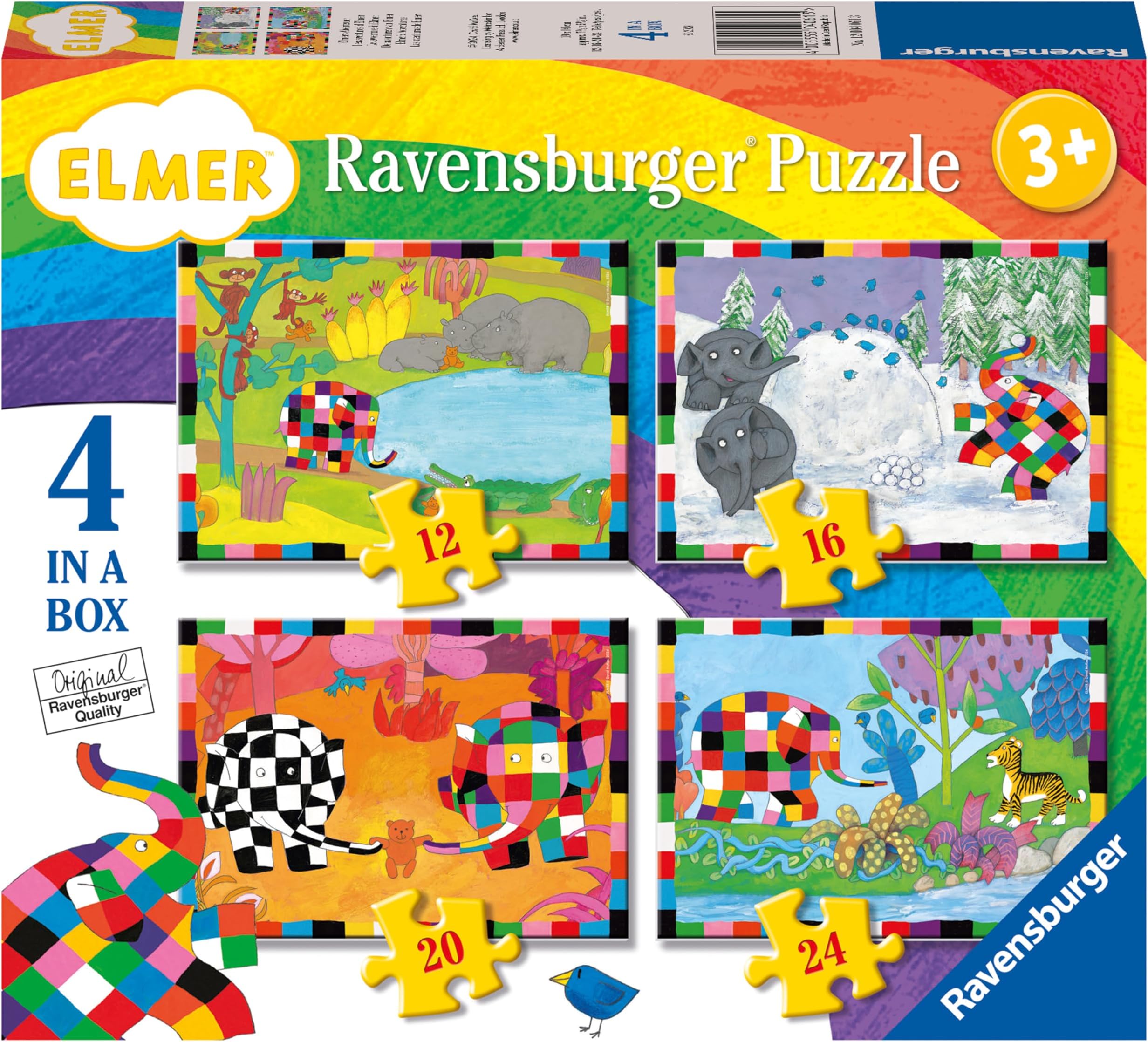 Elmer 4 in a Box Jigsaw Puzzles for Kids Age 3 Years Up - 12, 16, 20 and 24 Pieces