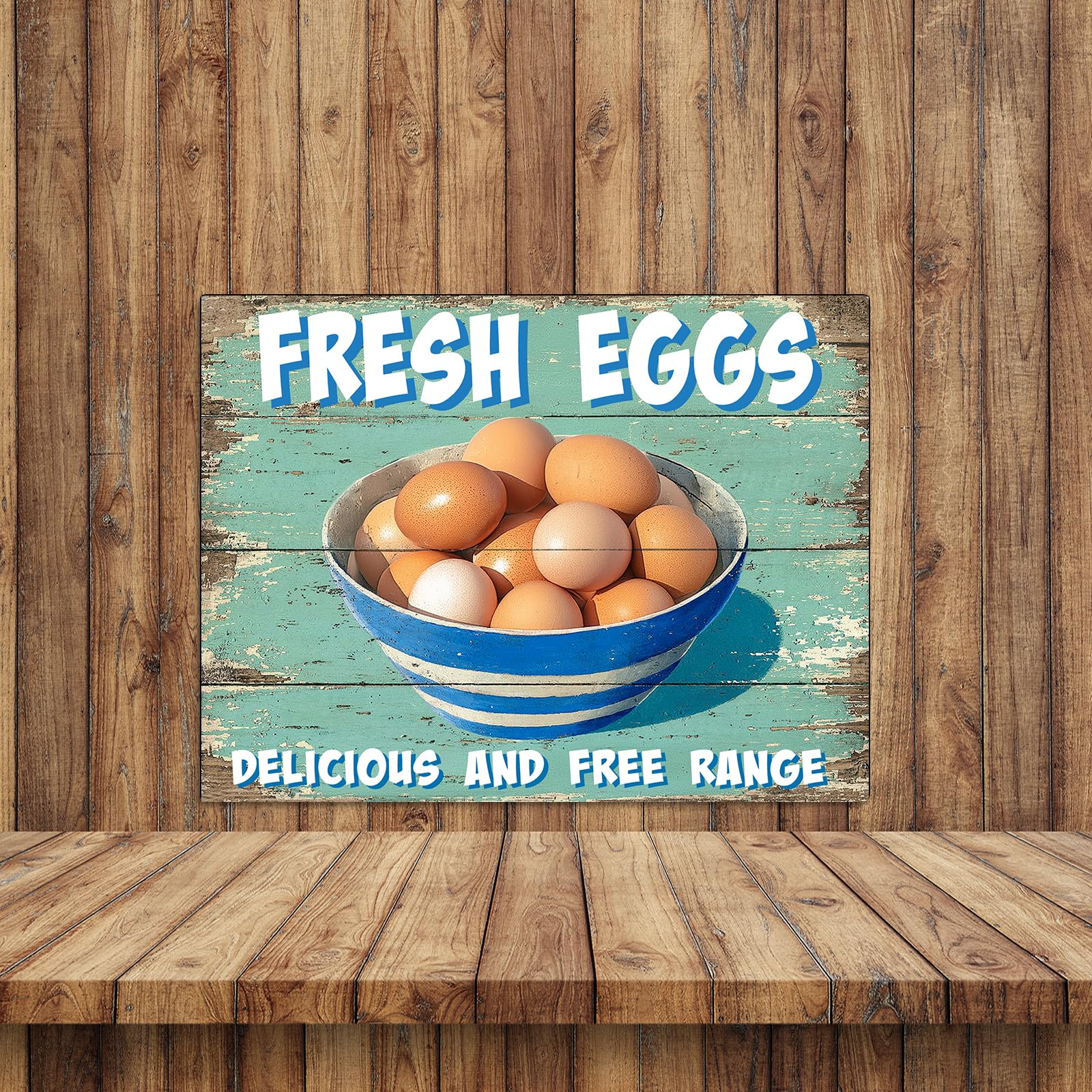 Fresh Eggs Delicious And Free Range Theme Retro style metal tin sign/plaque (10" x 8"), Mixed - Image 2