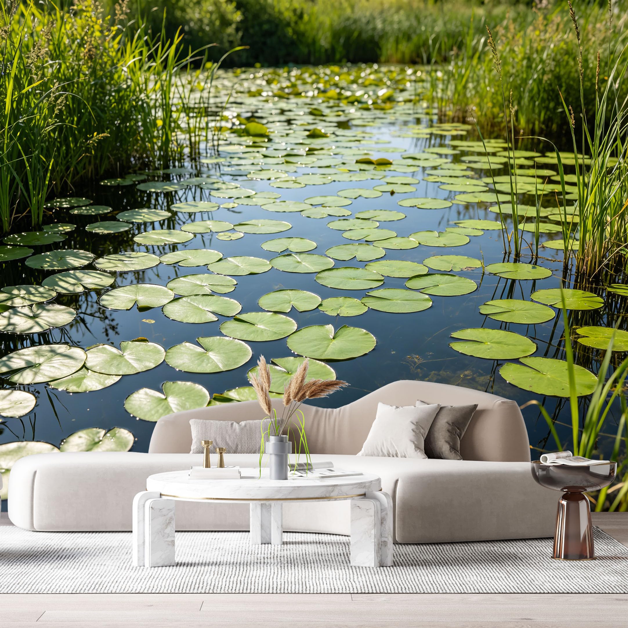 Custom Size Wall Murals Tranquil Pond Landscape Water Lily Botanical Reflection SelfAdhesive Wall Fabric Removable Large Wallpaper for Photo Living Room