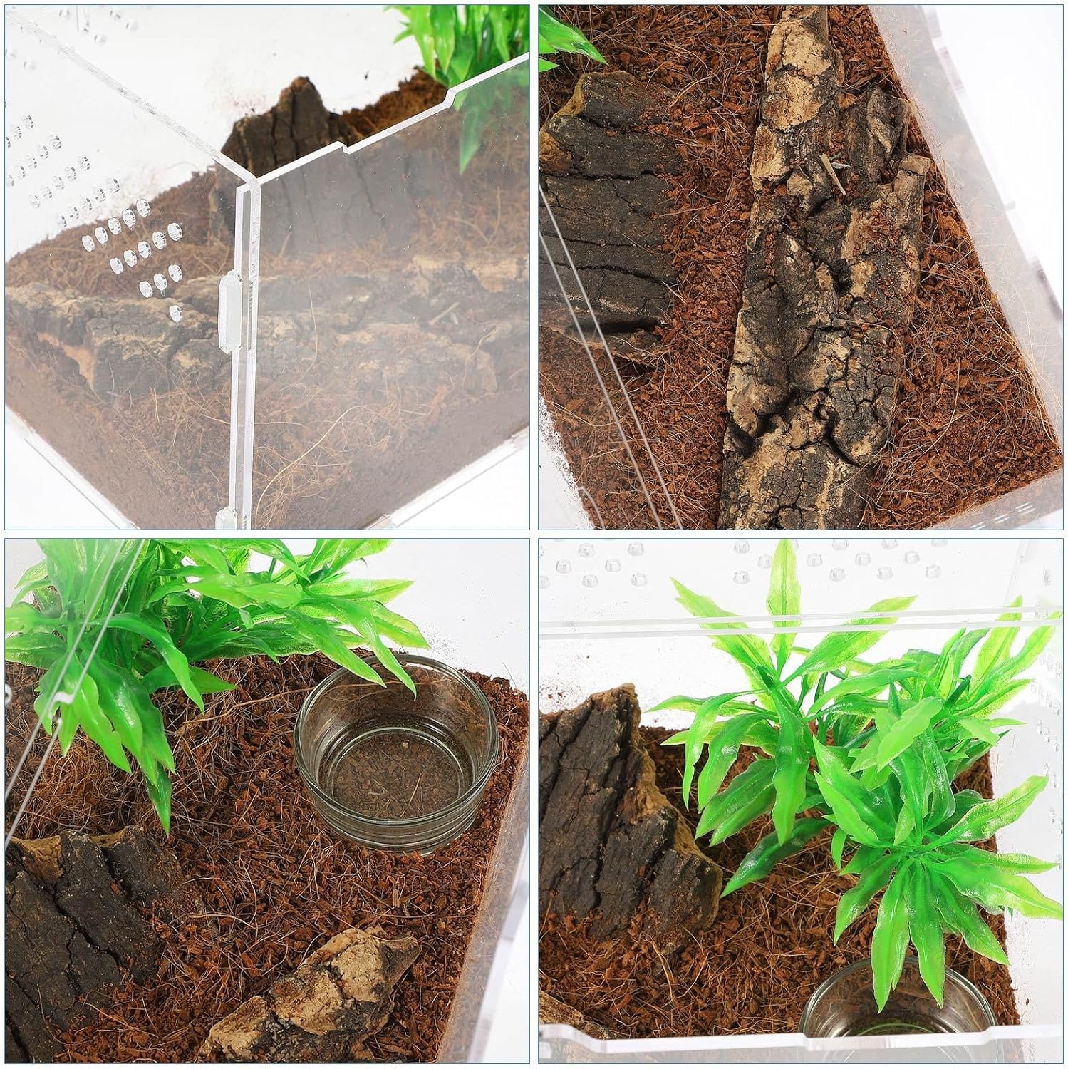 Reptile Terrarium Cage Small Vivarium Tank 25x15x15cm with 4pcs Accessory Set for Snake Turtle Hermit Crab Habitat