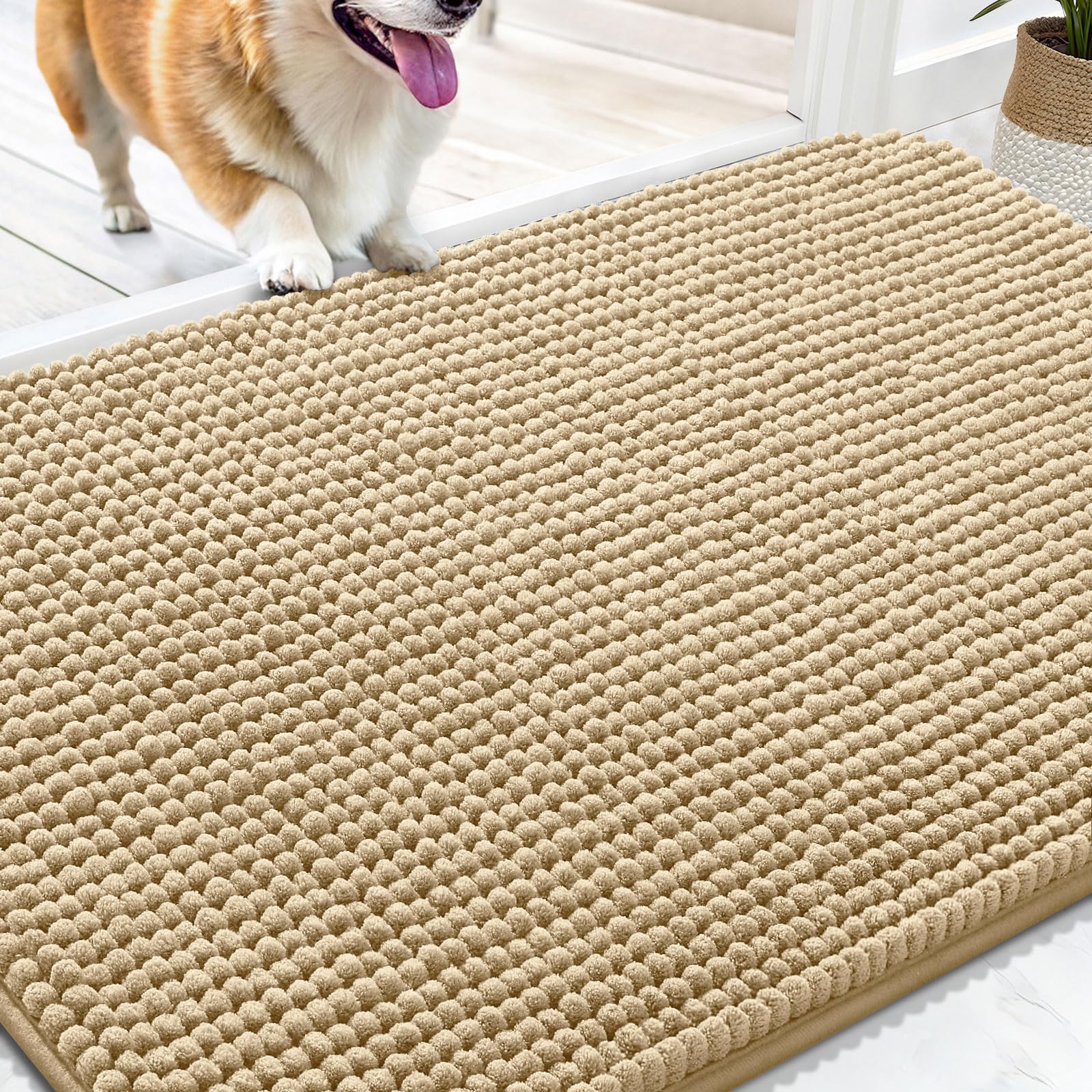 OLANLY Dog Door Mat for Muddy Paws 32x20, Absorbent Chenille Mud Doormat