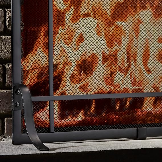 UniFlame Single Panel Black Wrought Iron Mission Fireplace Screen (S-2019)