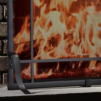 UniFlame Single Panel Black Wrought Iron Mission Fireplace Screen (S-2019)