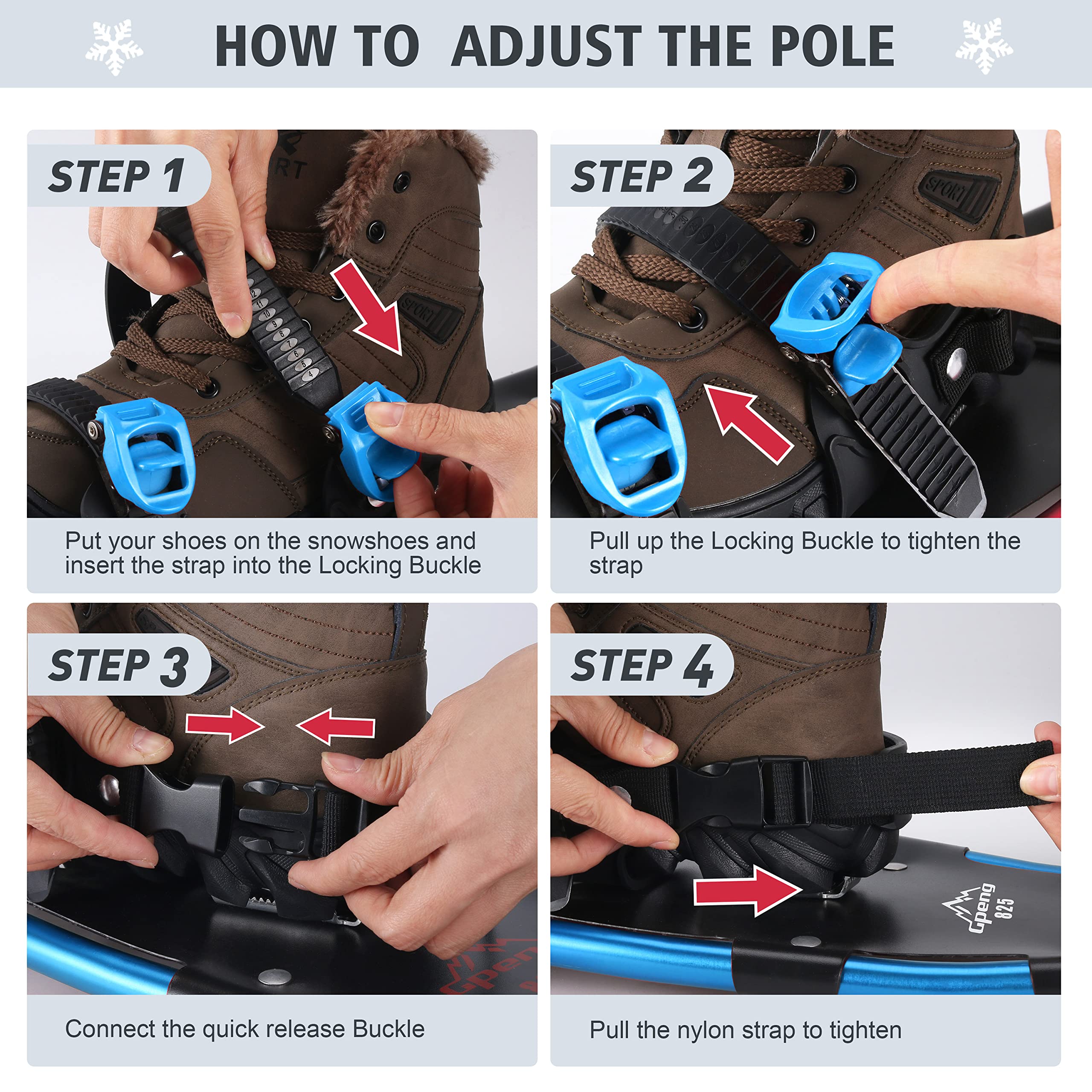 Enkeeo All Terrain Snowshoes Lightweight Aluminum Alloy With Carry