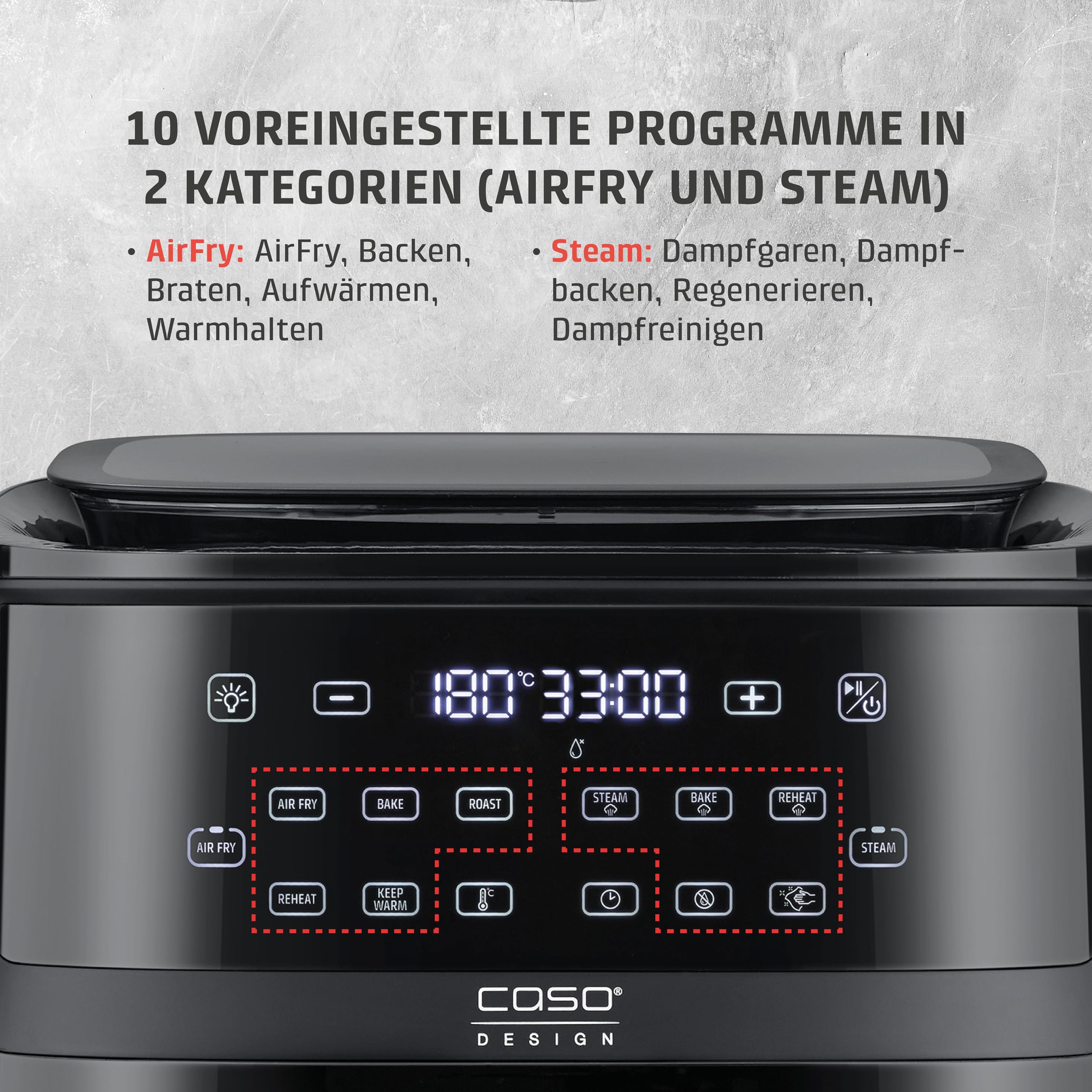 CASO AirFry & Steam 700 - Heißluftfritteuse und Dampfgarer - Testurteil: Sehr Gut, extra großes Korbvolumen 7 Liter, Dampfgarer & Airfryer, Fritteuse ohne Öl/Fett