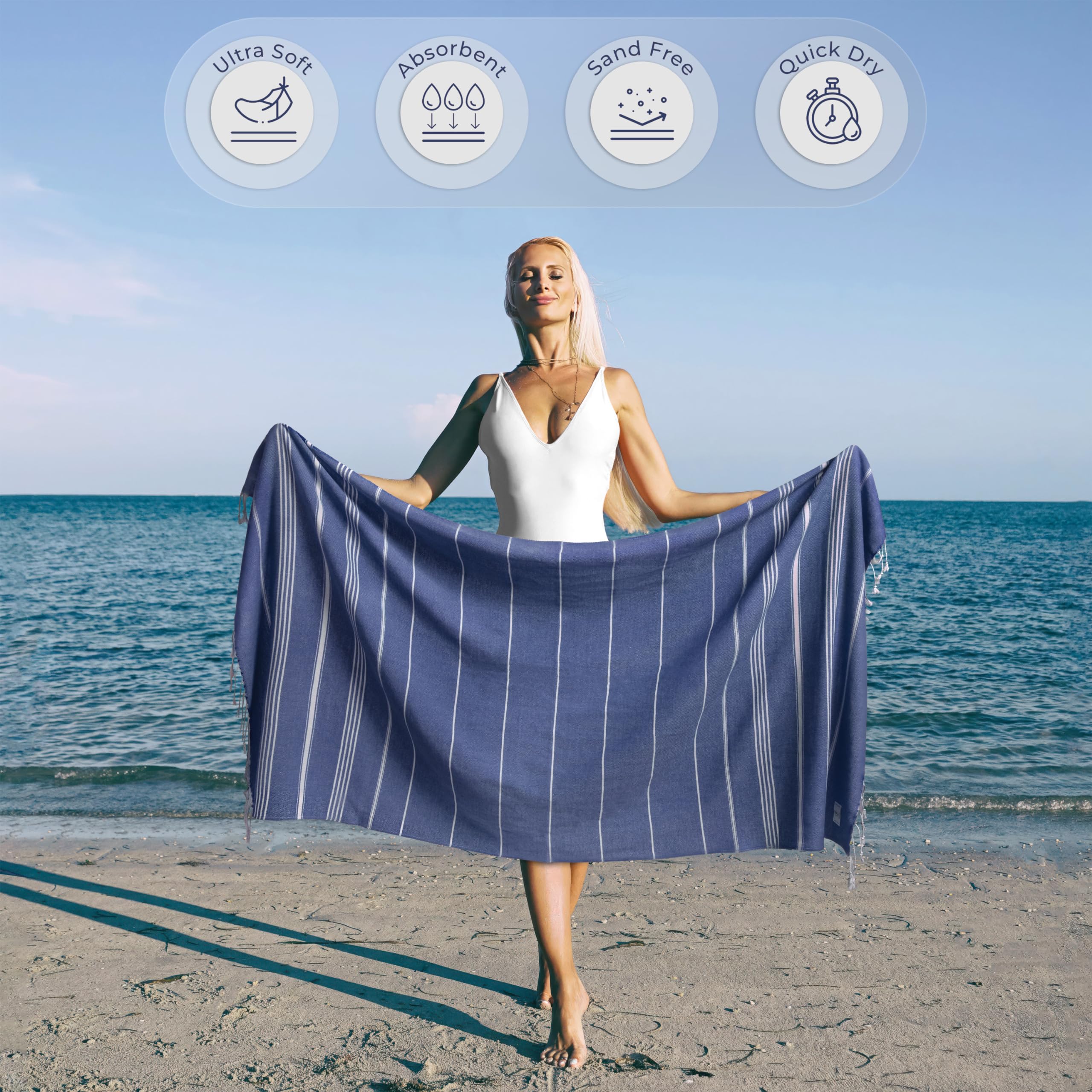 Ossano Turkish Beach Towel - Extra Large 39x71, Quick Dry & Sand Free - Salmon Color