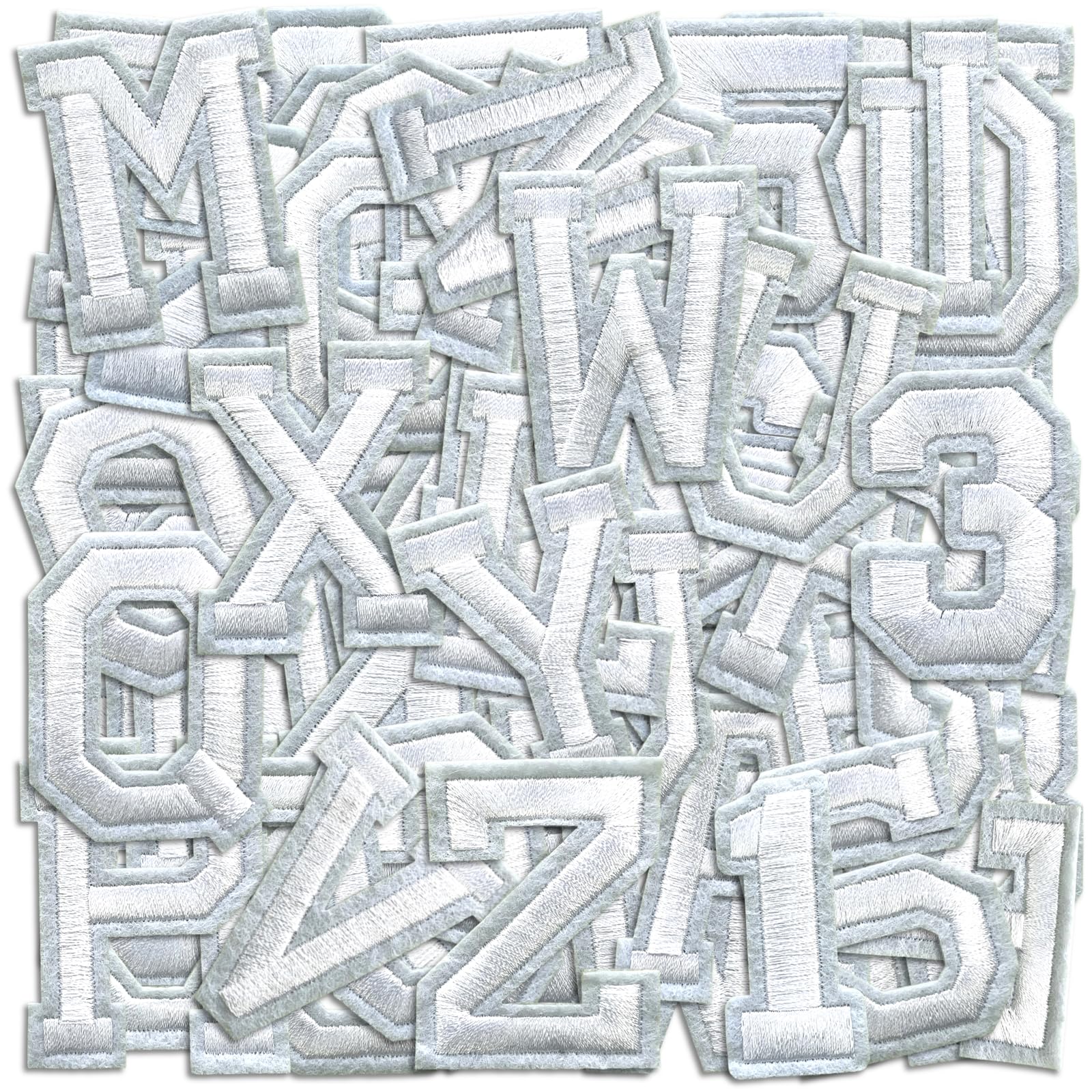 Letter and Number Iron On Patches, A-Z Alphabet and Numbers 0-9 Embroidery Applique Patch, DIY Decorative Heat Press Patches for Clothing Jeans Jackets Backpacks Hats (White 72 Pcs)