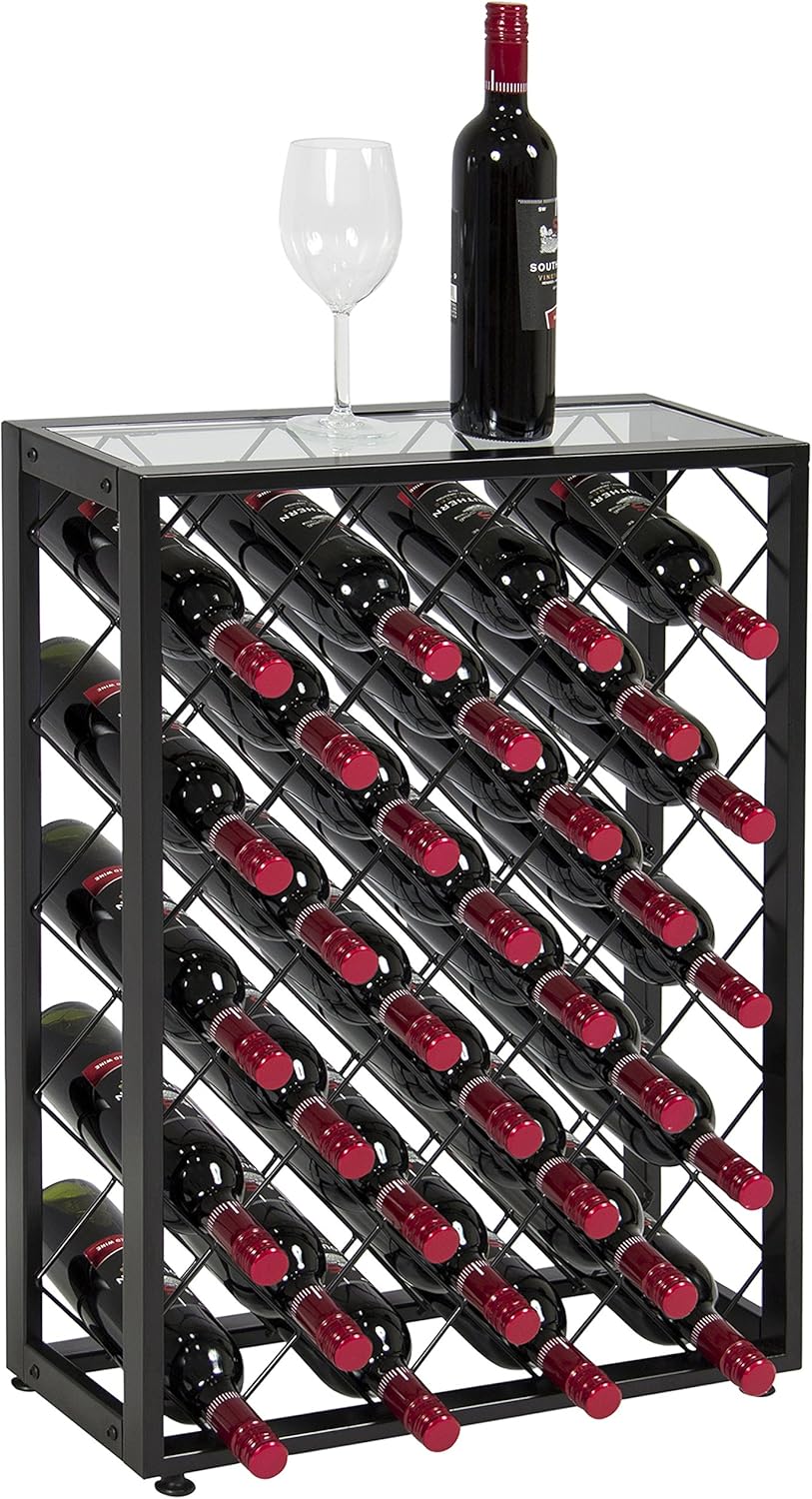 Amazon.com: BCP Elegant 32 Bottle Wine Rack W/ Glass Table Top Black ...