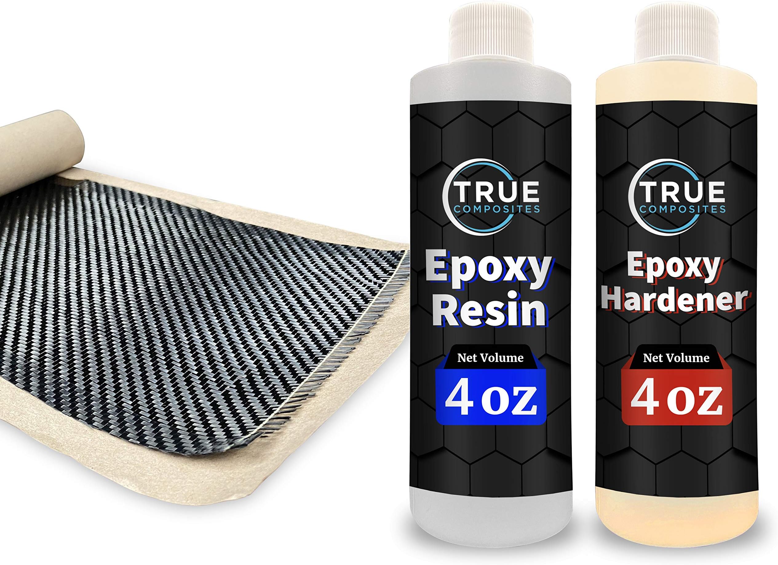 Carbon Fiber Sheet & Epoxy Resin Kit (36" x 6" + 8oz of Epoxy) 2x2 Twill, 3K, 5.7 oz. - Carbon Fiber Fabric, Carbon Fiber Repair Kit, Kit de Lámina de Fibra de Carbono y Resina Epoxi