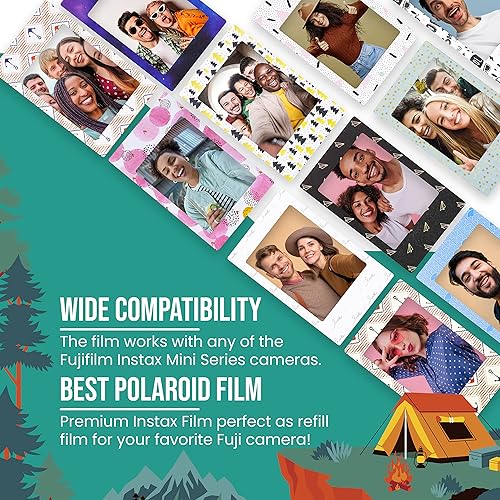 Miniatura 4 de Fujifilm Instax Mini Film - Película instantánea Fuji Film - Paquete doble (20 hojas) - Incluye 20 marcos de calcomanías de colores Moshify