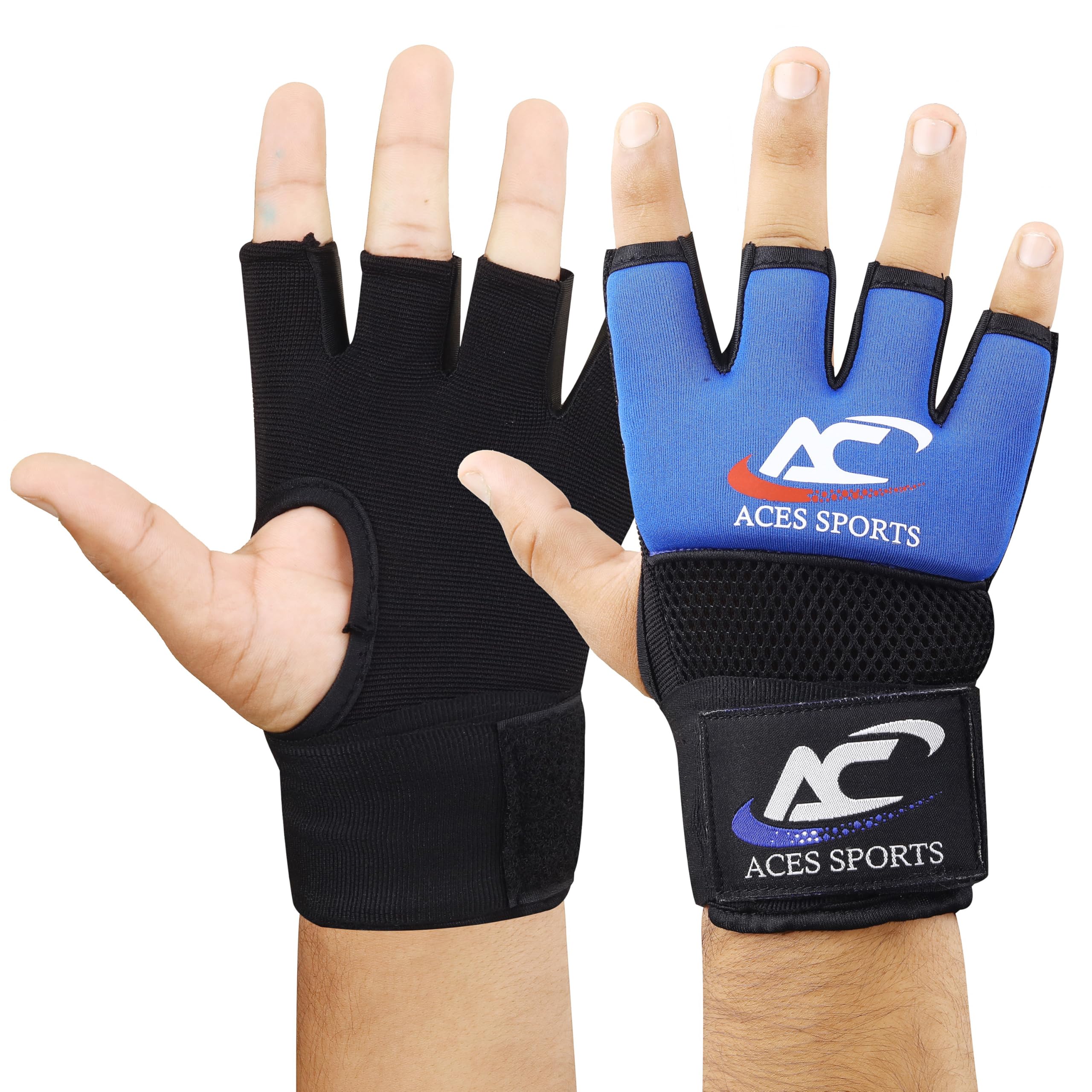 Aces Sports Fingerless Gel Gloves, MMA Training Gloves with Wrist Support, (Blue, S)