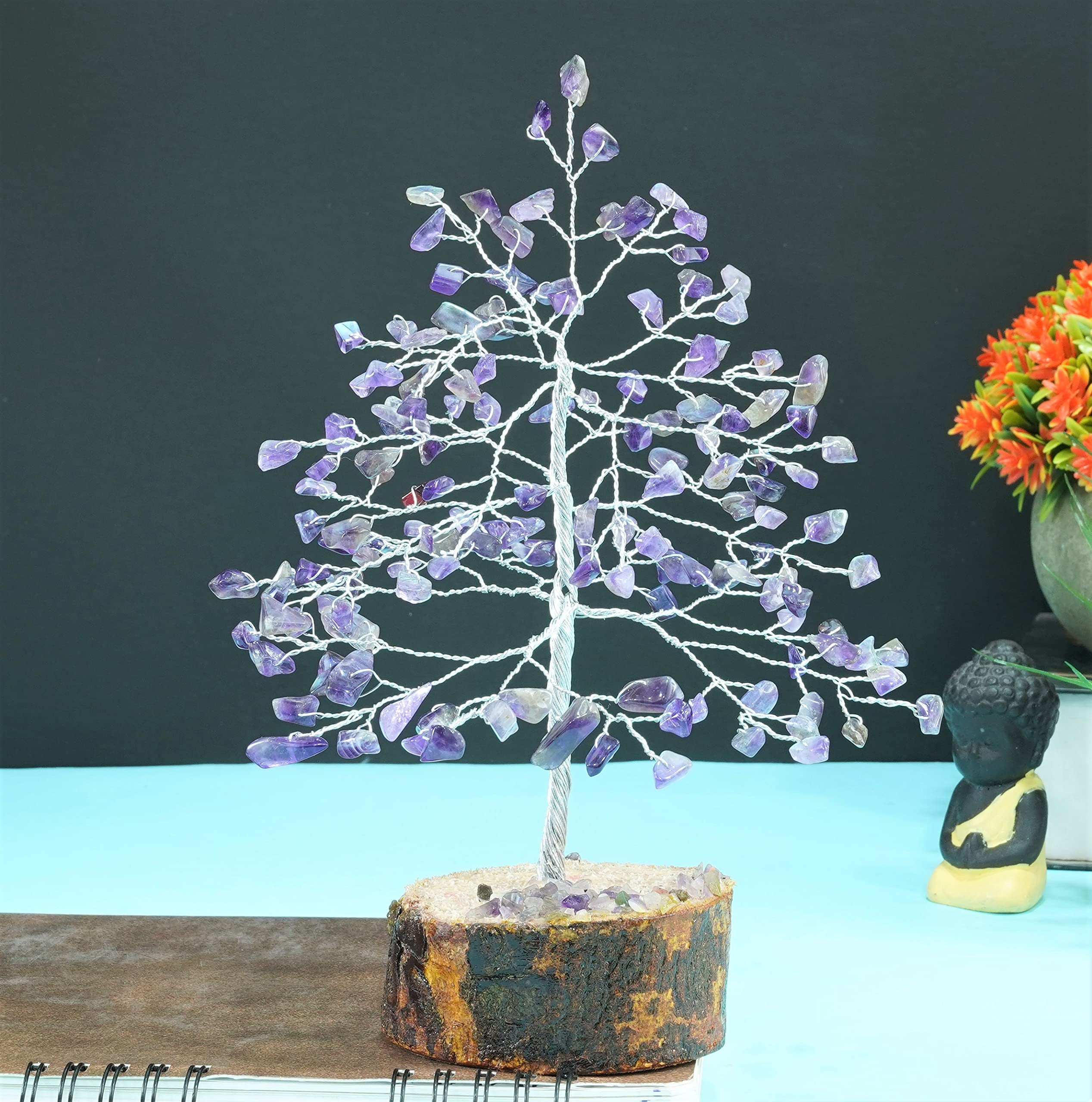 Crocon Amethyst Gemstone Money Tree Feng Shui Bonsai for Reiki Healing Chakra Stone Balancing Energy Generator Spiritual Home Interior Office Decor Size: 7-8 Inch 1