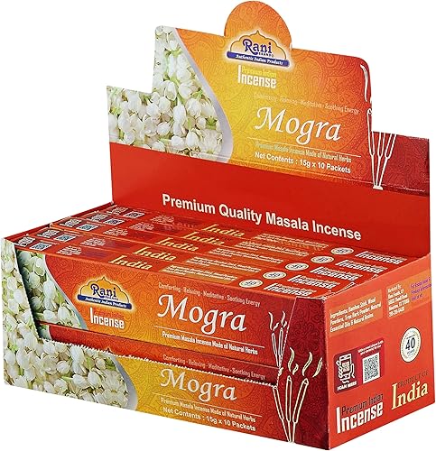 Miniatura 3 de Incienso Rani Mogra (incienso masala prémium hecho de hierbas naturales) 0.53 oz x 10 paquetes  Total de 100 varillas de incienso  para fines Puja