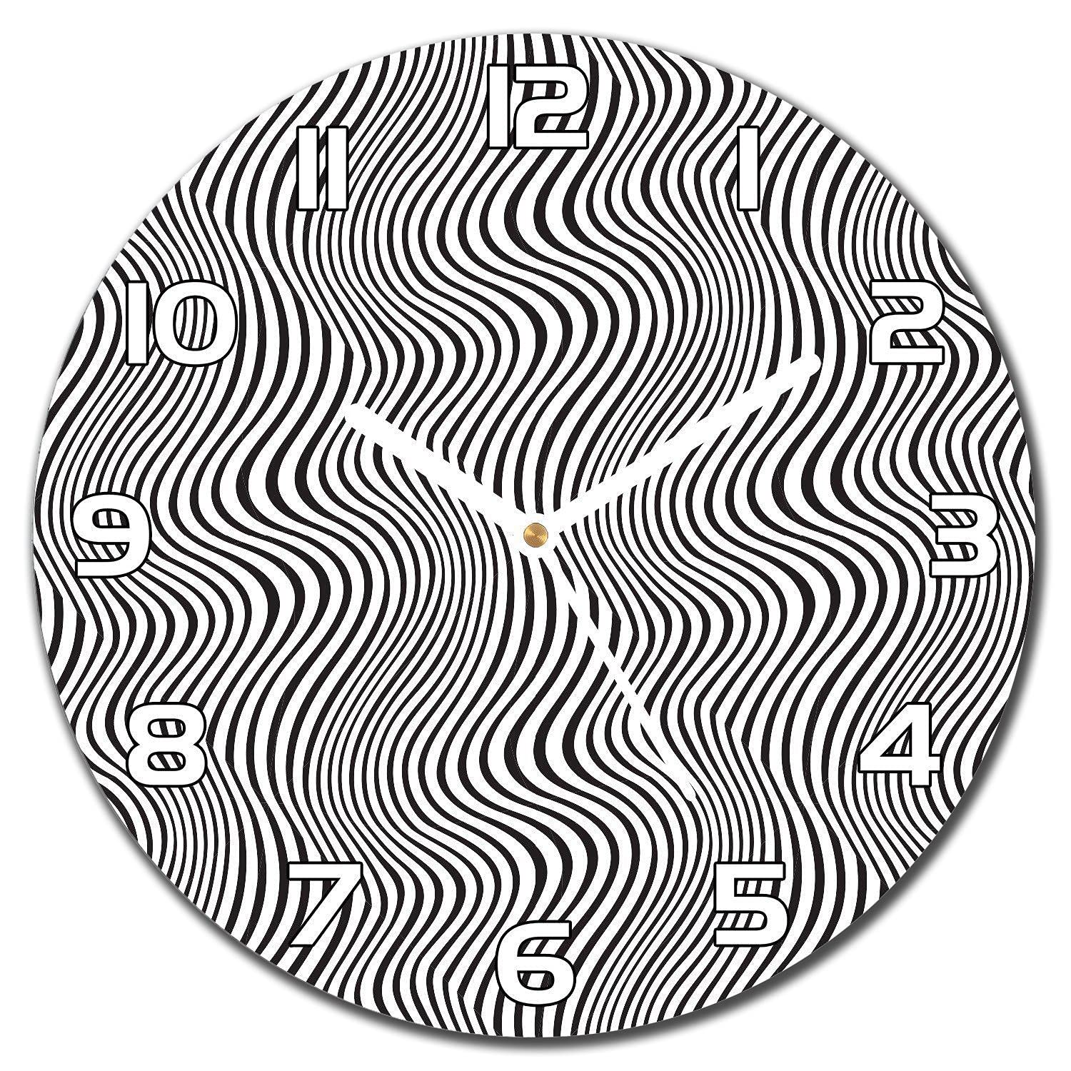 Horloge en verre 30 cm Coloray avec aiguilles blanches et motif d'illusion psychédélique