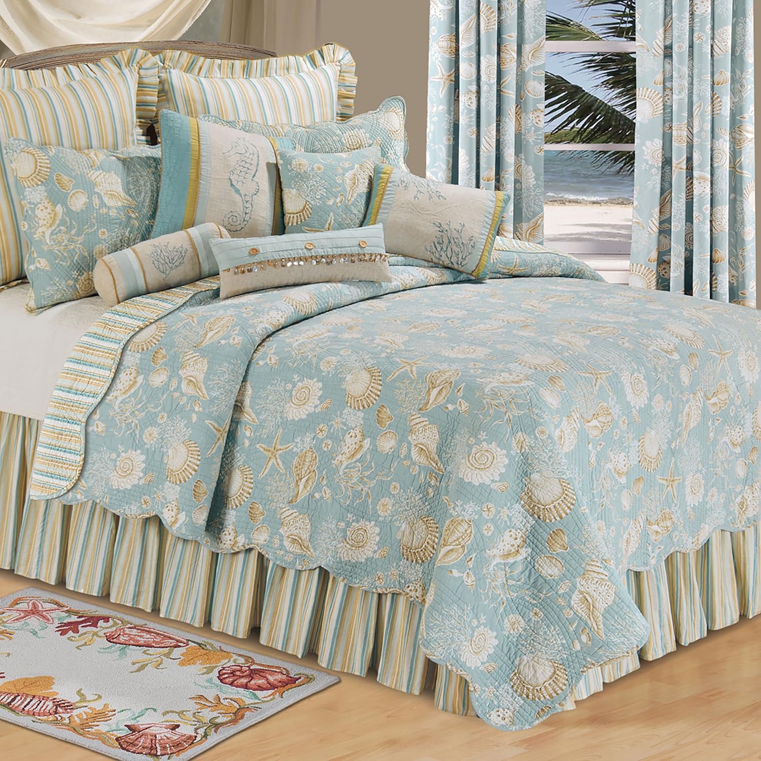 C&F Home Natural Shells Full Bedspread Full Blue