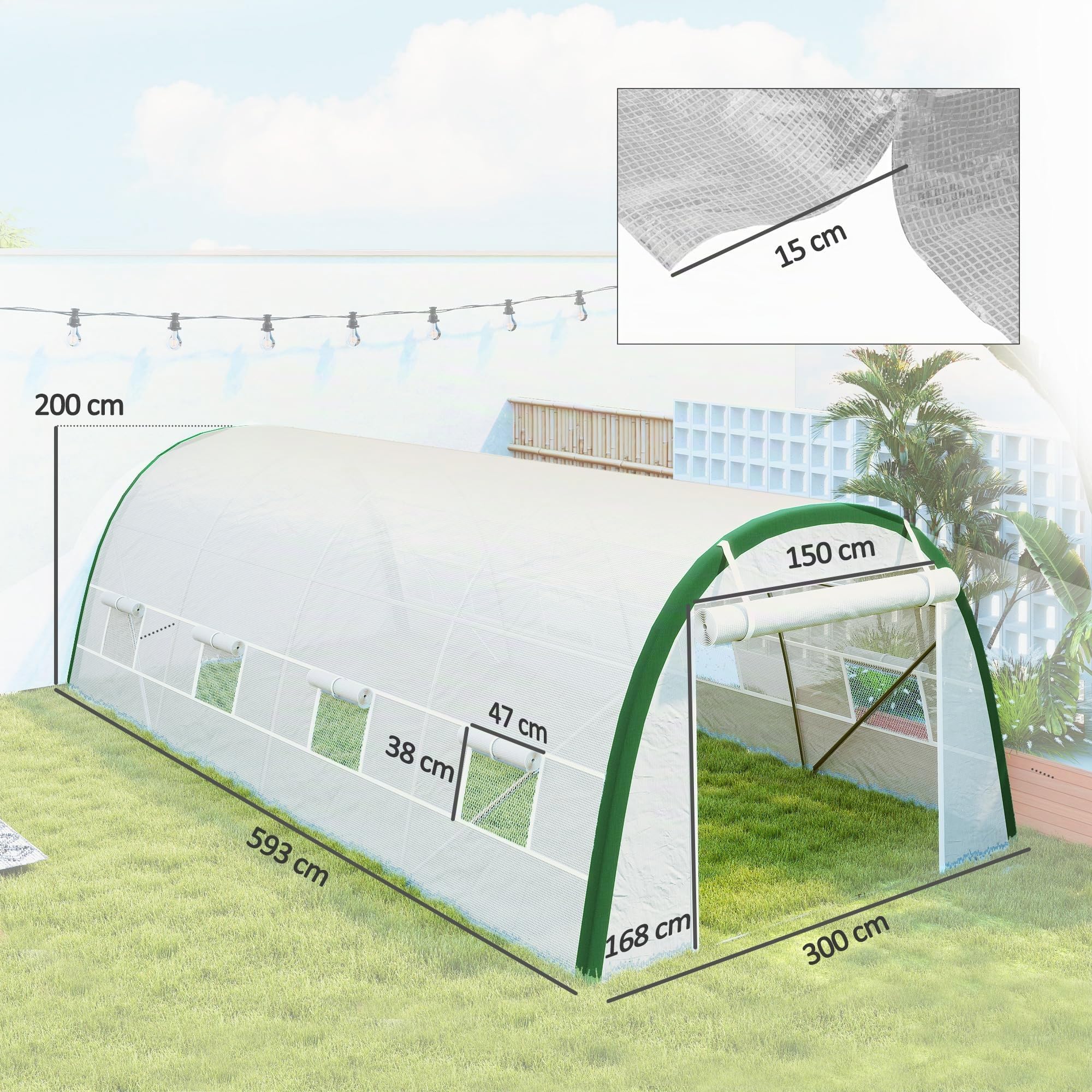 Outsunny Serre de Jardin Tunnel 18 m² Serre à Tomates 6 x 3 x 2 m Blanc