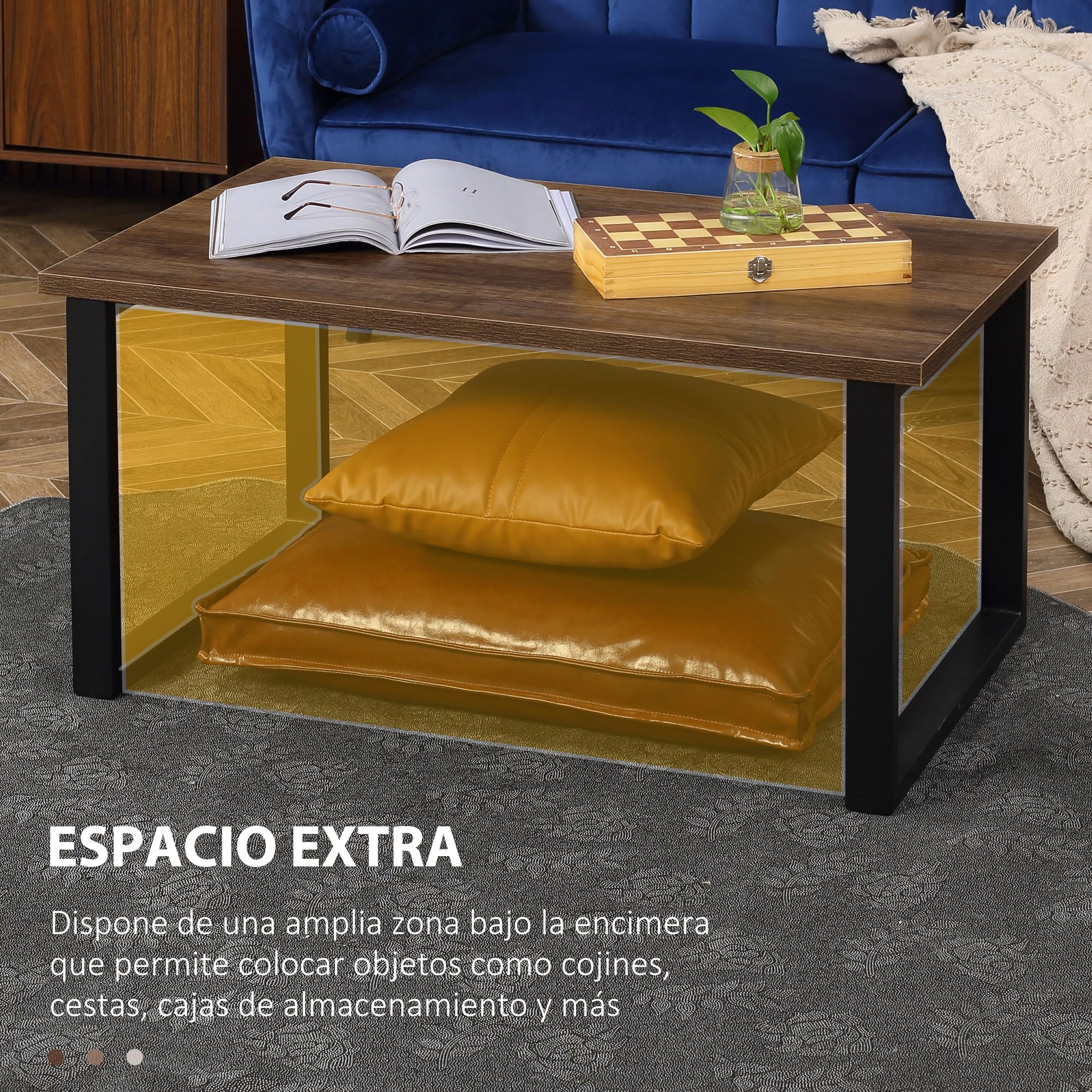 HOMCOM Mesa de Centro Rectangular Mesa de Salón Industrial con Tablero de Madera y Marco de Acero para Oficina Dormitorio Estudio 100x60x50 cm Natural