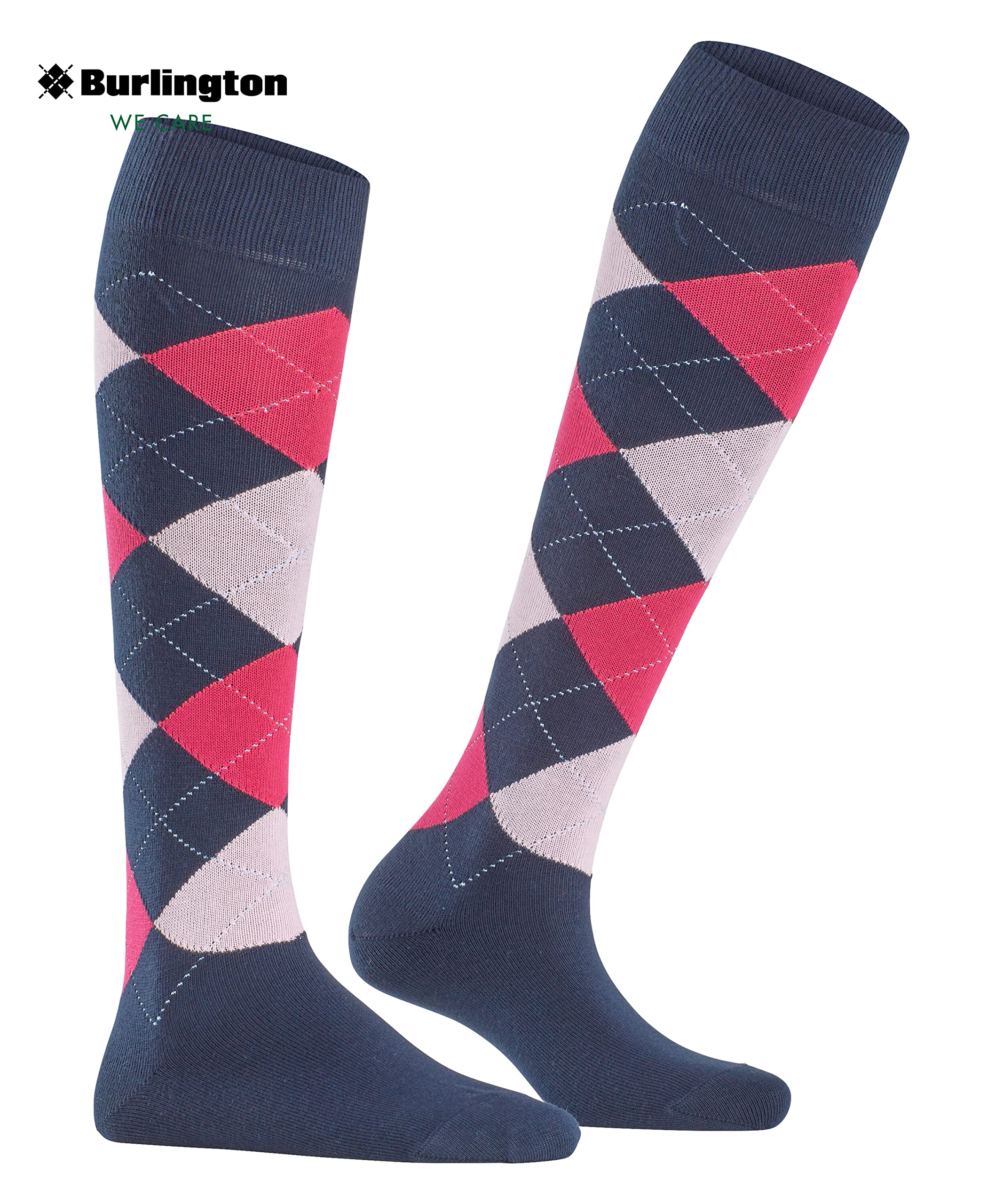 Burlington Kobiety Podkolanówki Queen W Kh bawełna długie z wzorem 1 Para, Niebieski Marine 6123, 36-41