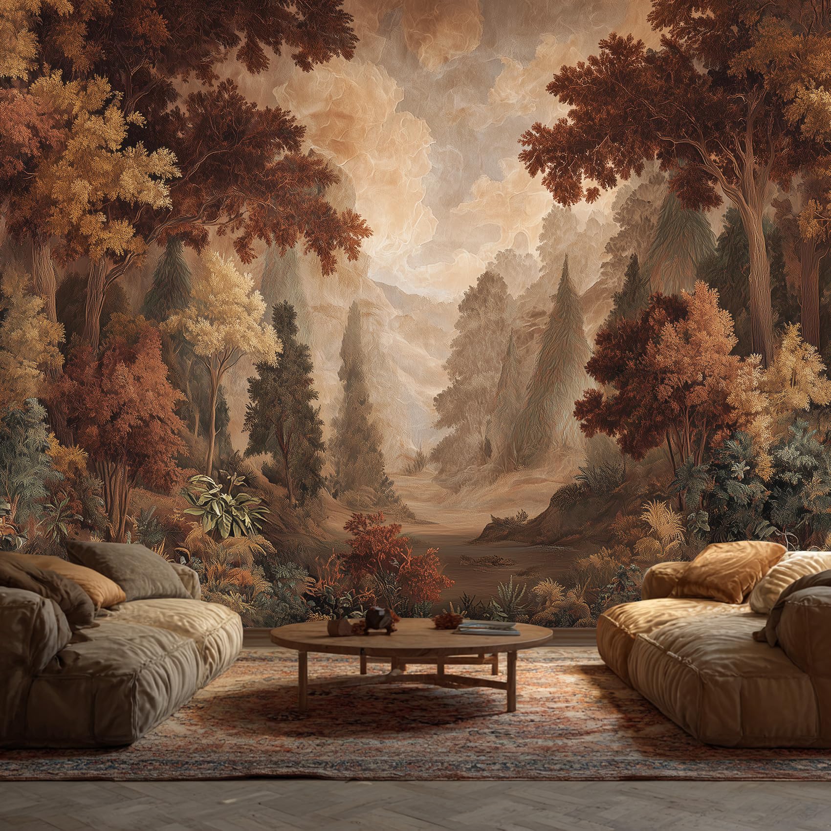 Autumn Natural Wallpaper, Forest Tree Mountain Wallpaper Murals, Autumn Natural Room Decor Wall Art for Bedroom Kitchen Living Room 150L x 100W cm