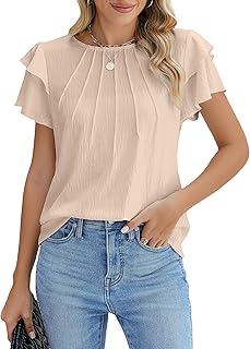 Women Dressy Casual Tops Business Work Blouses Summer Shirts Short Sleeve Crew Neck Outfits 2025 - Buy now
