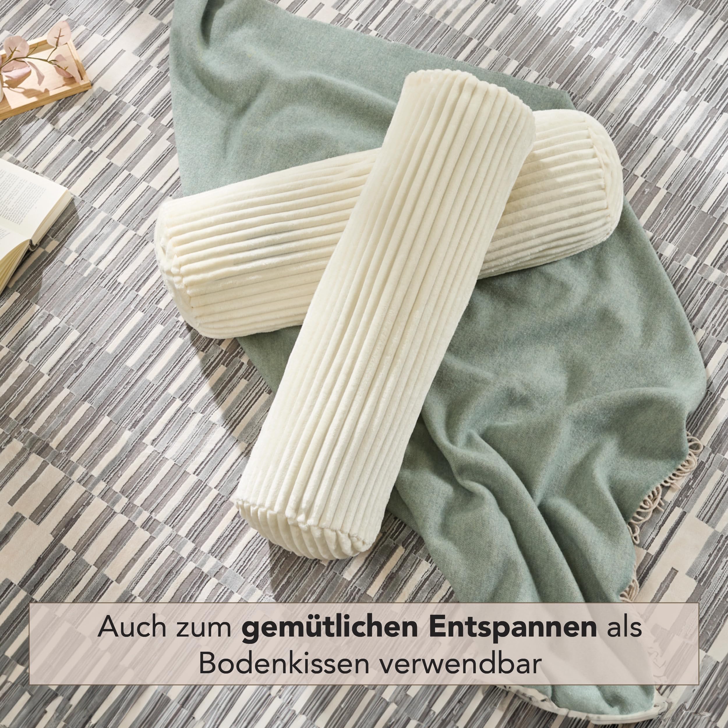 Como Dekokissen 4er-Set Kissenrolle Cordoptik Creme 22 x 70 cm, für Zuhause | Polyesterfüllung, Bezug abnehmbar inkl. Innenkissen, Sofakissen Nackenstütze für Wohnzimmer Schlafzimmer, praktisch