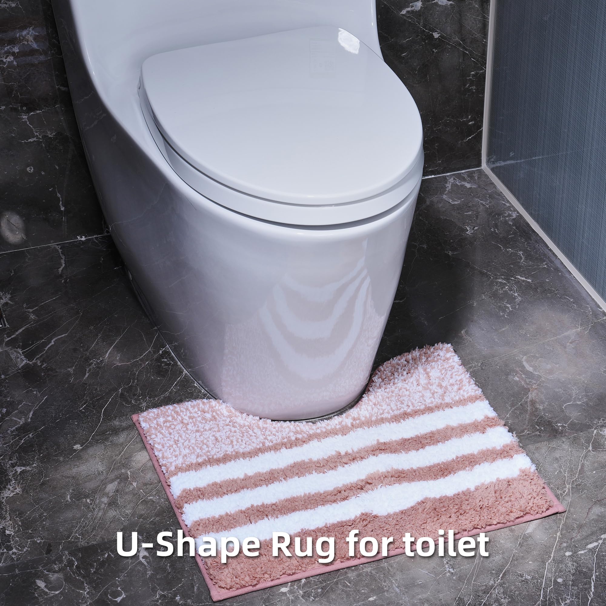 Lot de 3 tapis de salle de bain de luxe à rayures roses en microfibre douce et absorbante avec fond en caoutchouc antidérapant, séchage rapide, accessoires de décoration de salle de bain, tapis de