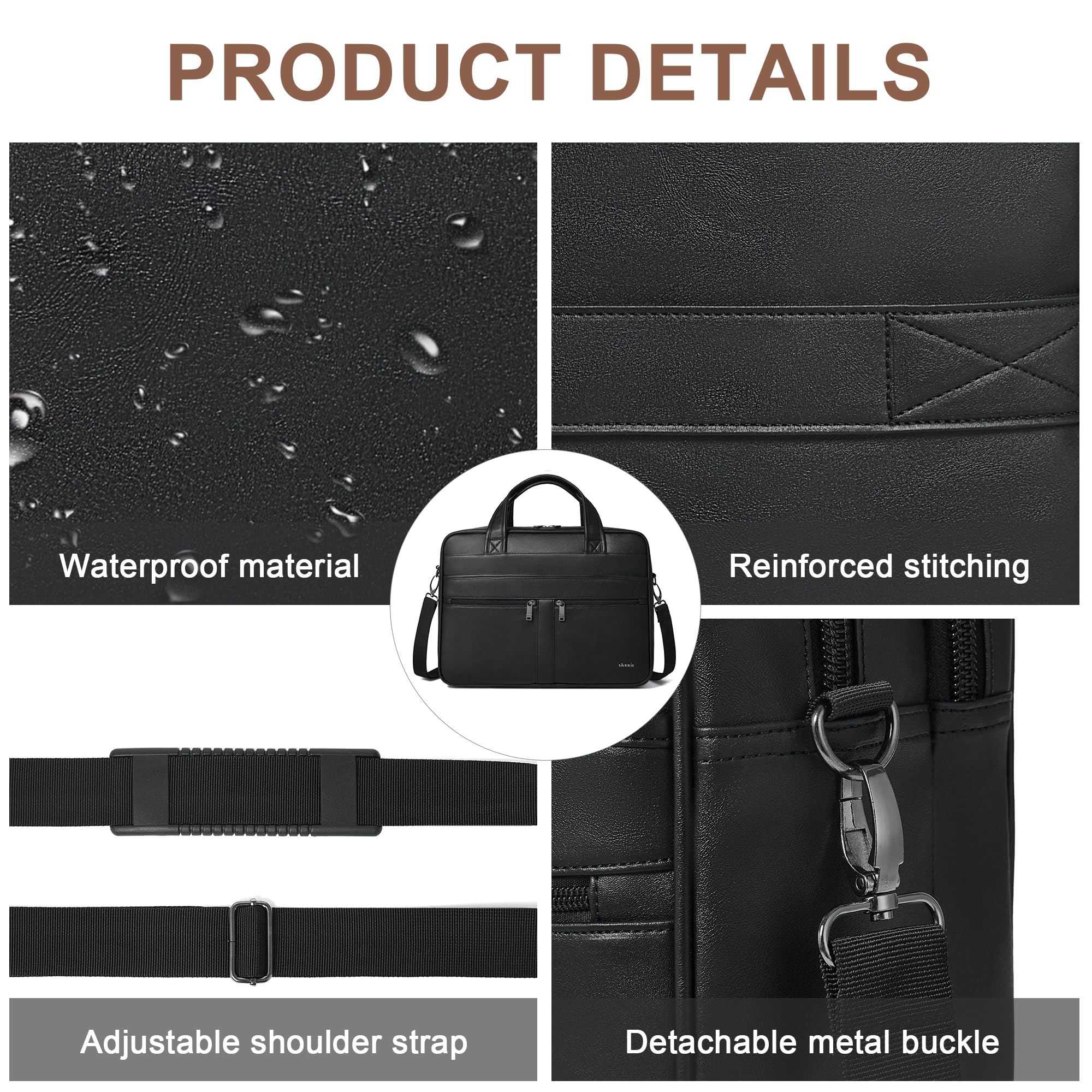 Shrrie Bolso bandolera de cuero para hombres y mujeres, bolsa para laptop de 16 pulgadas, maletín de cuero retro resistente al agua para hombres, negocios, trabajo