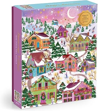 Galison - Snowcap Village 1000 Piece Jigsaw Puzzle with Foil for Adults | Illustrated by Joy Laforme, Holiday, Festive, Winter Village, Challenging, Recycled Paper, No Dust, Finished Size 27" x 20"