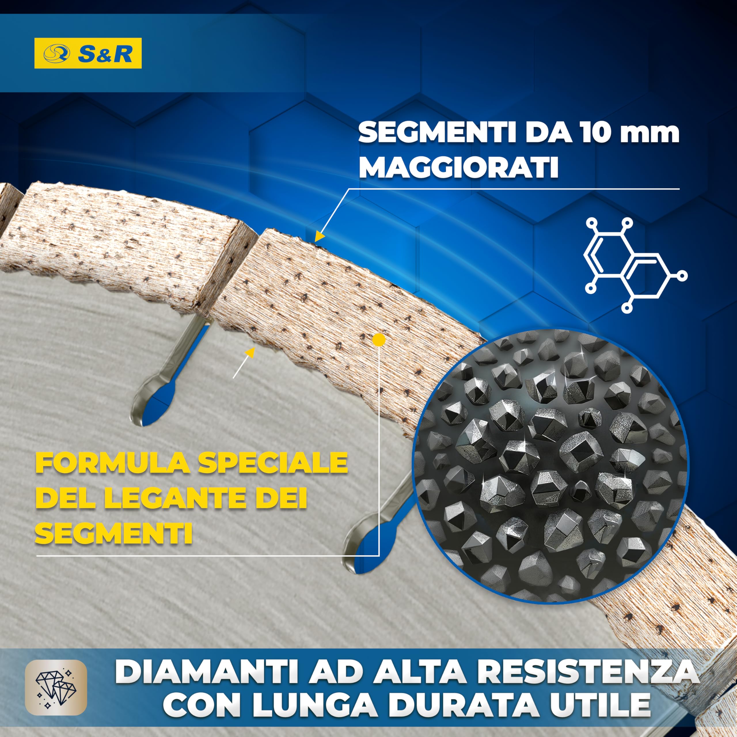 S&R Disco Diamantato Professionale 300 mm Segmentato Laser – Disco da Taglio Diamantato per Gres Porcellanato, Ceramica Dura, Granito, Marmo, Pietra e Mattoni – Foro 25,4 mm – Segmenti 10 mm.