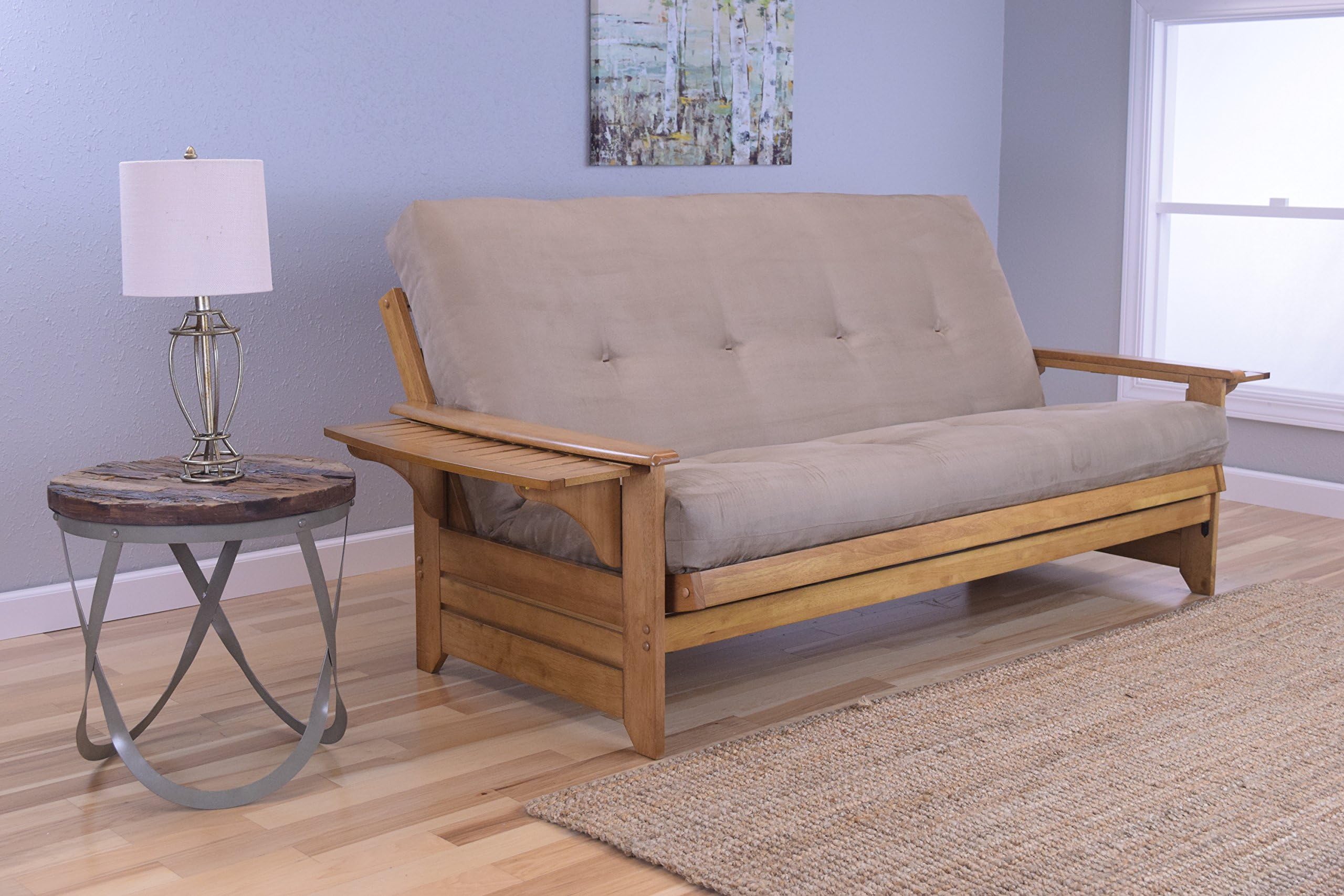 Michael Anthony Furniture Phoenix Full Size Sofa Futon, Butternut Wood Frame with Suede Innerspring Mattress, Peat