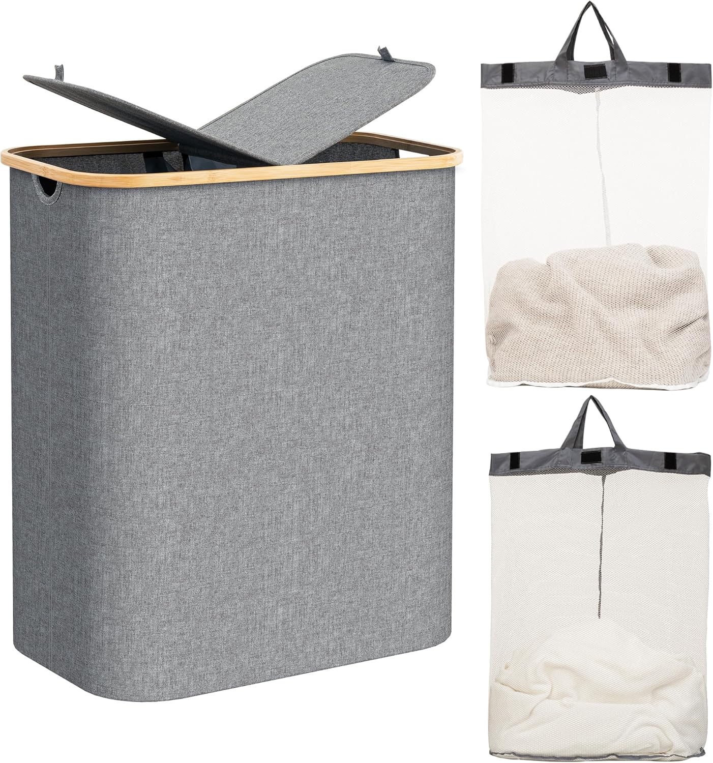 joybest 140L Large Double Laundry Hamper with Lid Removable