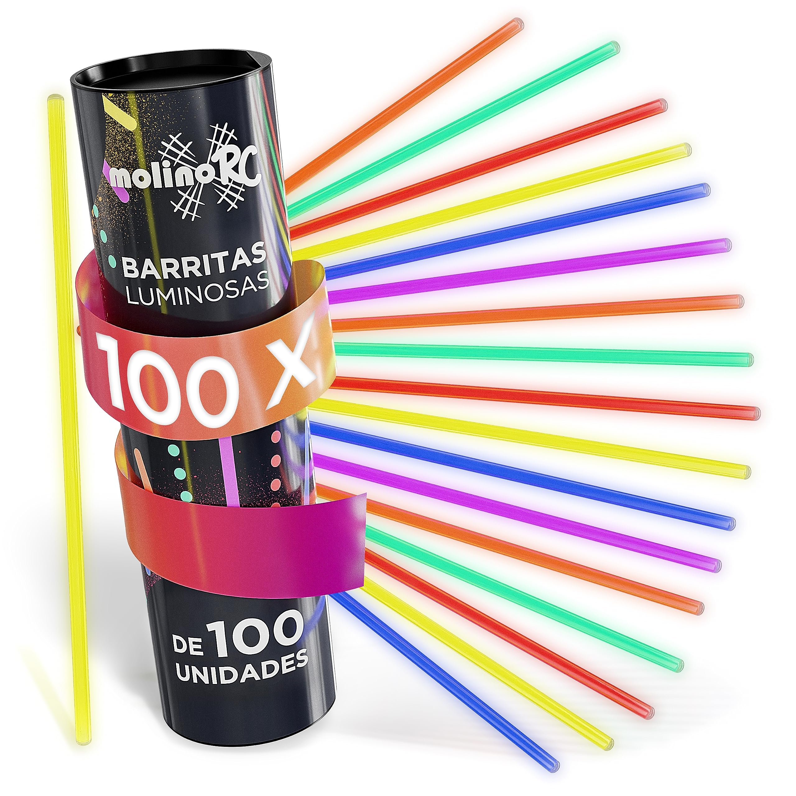 molinoRC Set de Pulseras Luminosas Fluorescentes - 6 BONITOS COLORES - Pulseras Neon para Niños - Pulseras Neon Fluorescentes Fiesta - Incluye conectores para pulseras + figuras