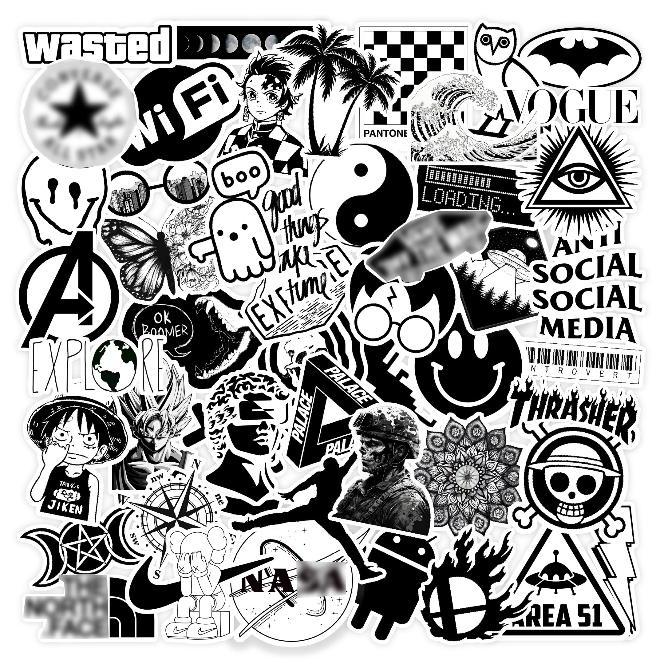 CodersParadise Black & White Aesthetic Vinyl Stickers – Waterproof, Residue-Free Decals for Laptop, Journal, Guitar, Mobile, Water Bottle & More (Pack of 60)