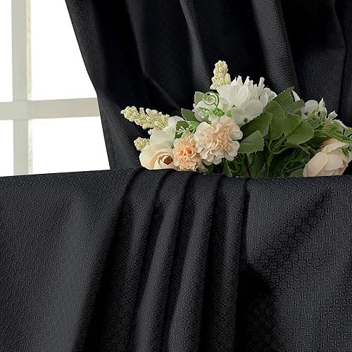 OVZME Hani Cortinas 100% opacas de 84 pulgadas de largo, 2 paneles para dormitorio, bloqueo de luz completa, con textura negra, aislamiento térmico,