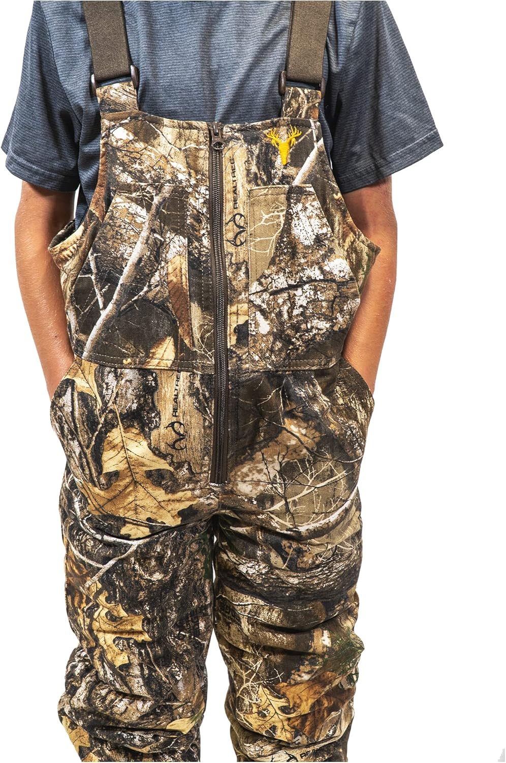 HOT SHOT Youth Insulated Camo Bib, Comfortable Kids Hunting Clothes, Adjustable Insulated Hunting Overalls with Zippers - Image 4