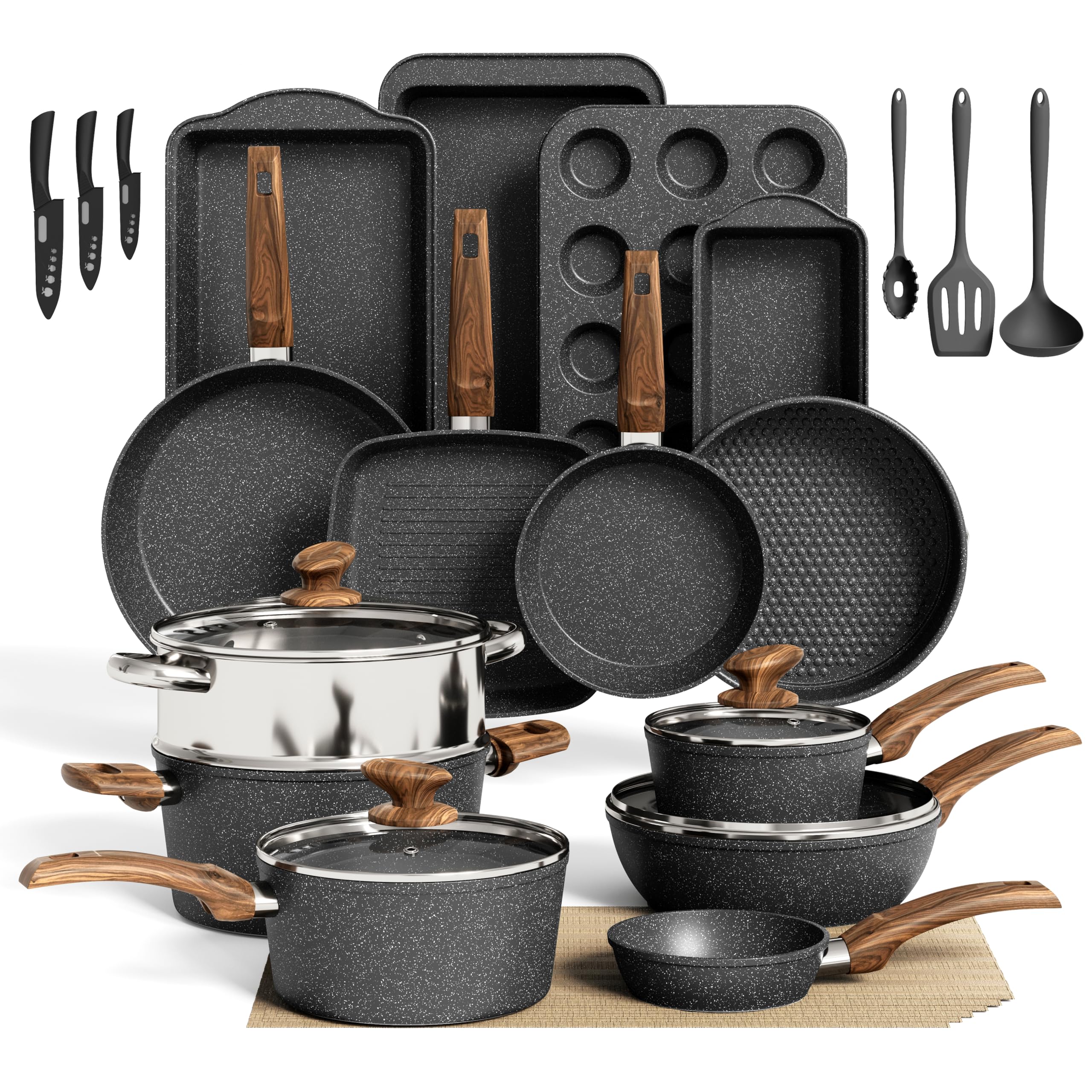 DishDelight 30-Piece Granite Cookware Set