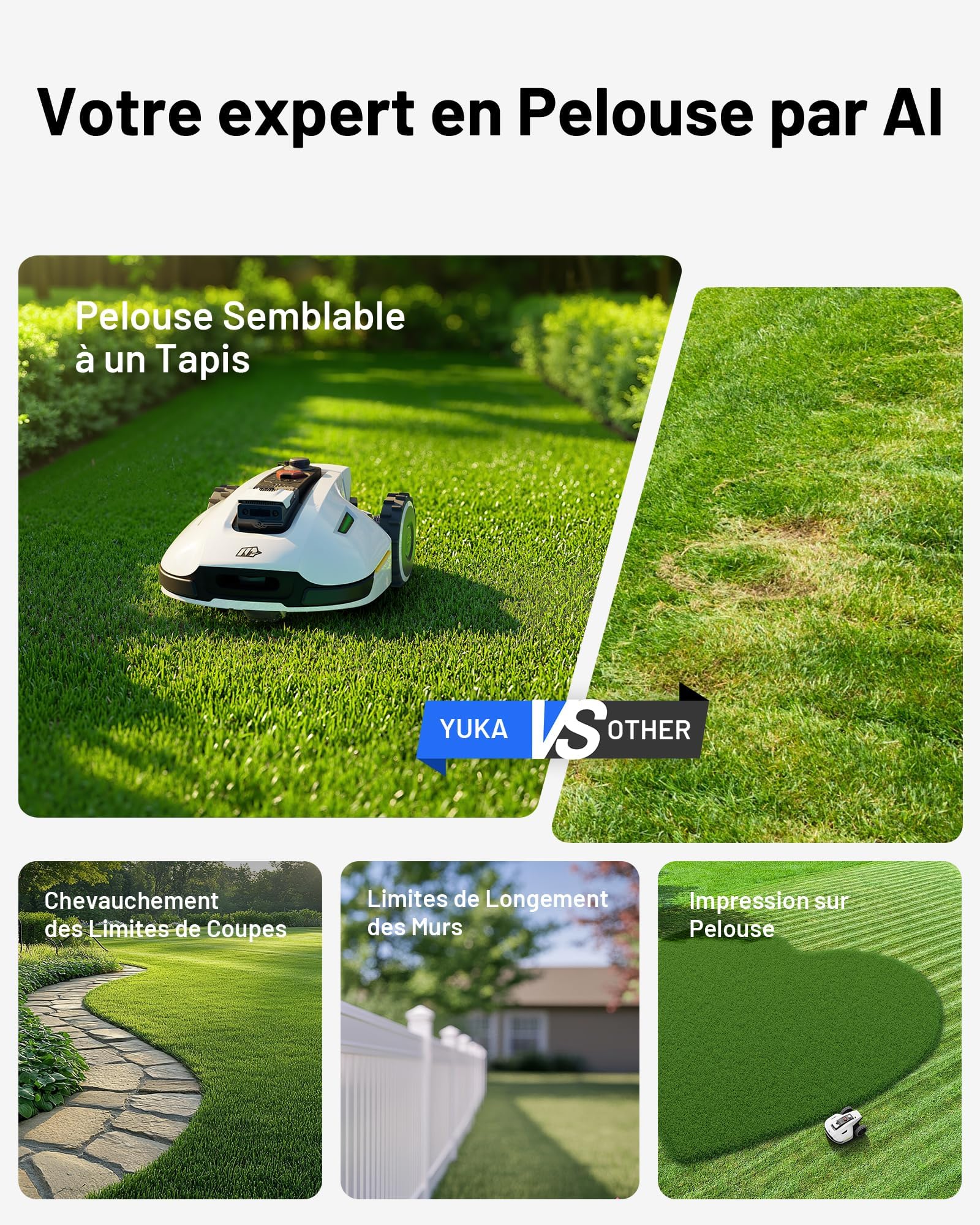 MAMMOTION YUKA 2000 Robot Tondeuse sans Fil Périphérique, NetRTK+Vision, Aucune Antenne RTK Requise, Recommandé 2000 m², Max. 2400 m², Pelouse Semblable à Un Tapis, Disque de Coupe Double, Module 4G