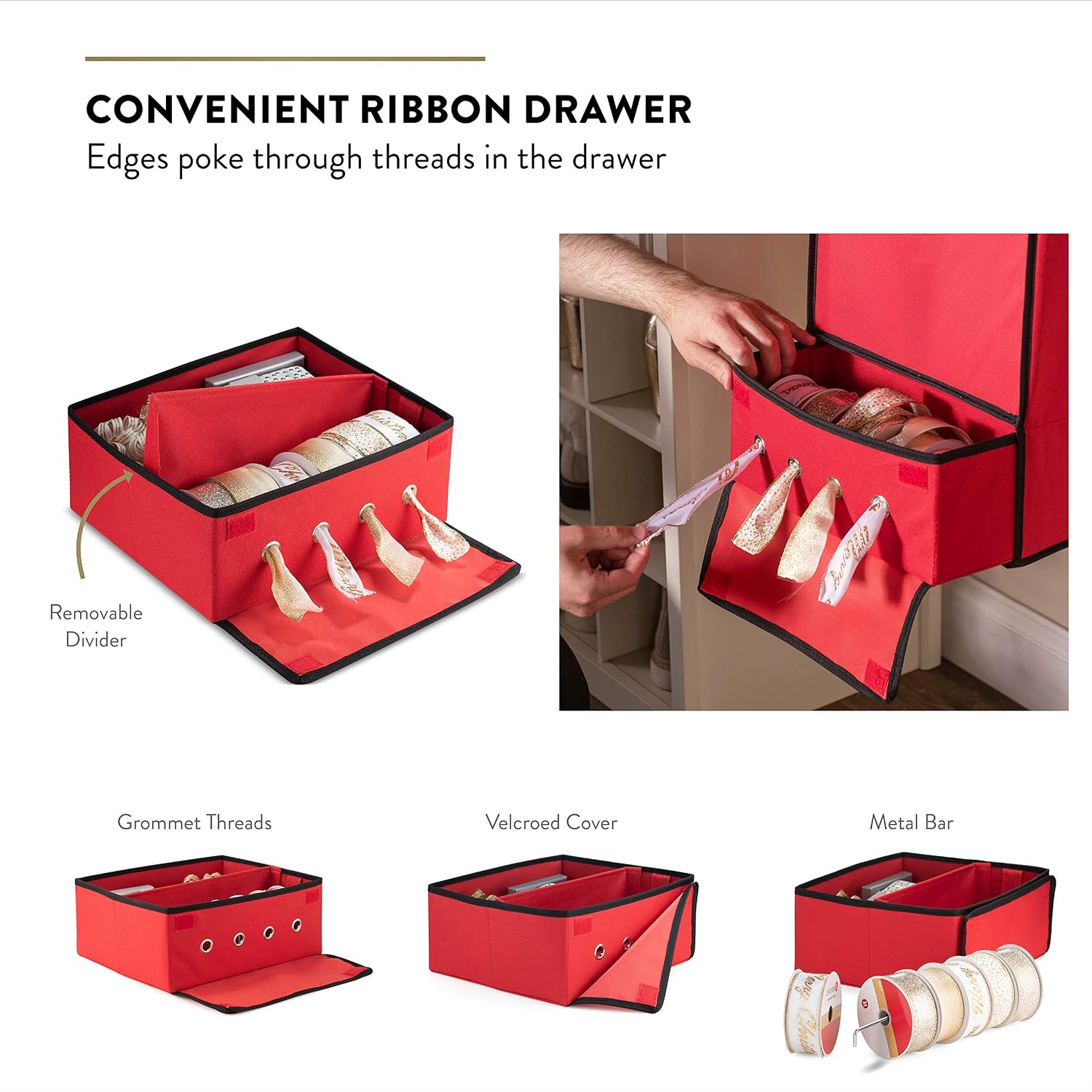 ZOBER Exclusive Hanging Gift Wrap Organizer with Plastic Cover, Convenient Drawer Ribbon Organizer, Durable Construction