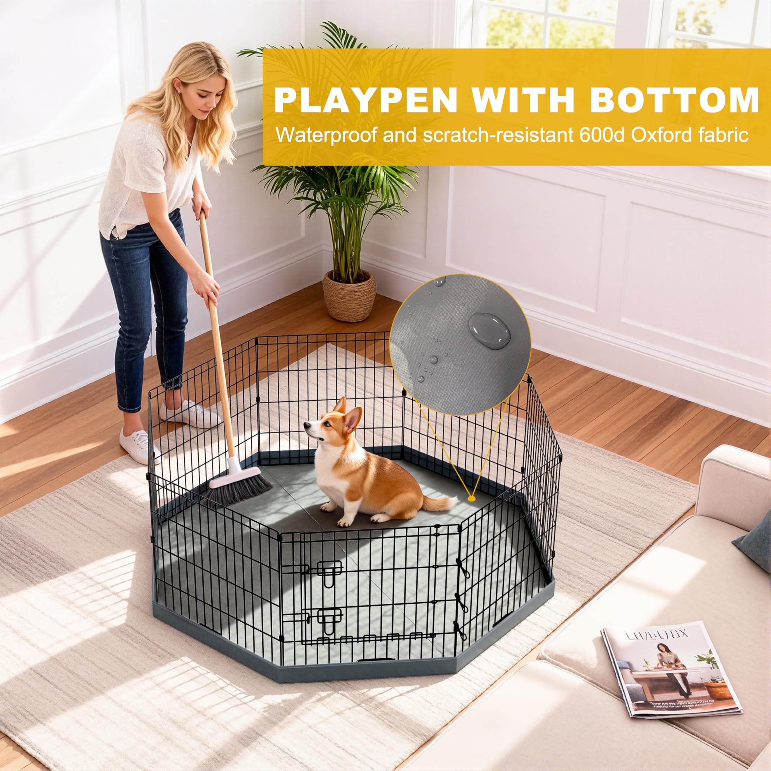 Recinzione per cani in metallo, pieghevole, a 8 sezioni, 61 cm di larghezza x 61 cm di altezza, con imbottitura inferiore