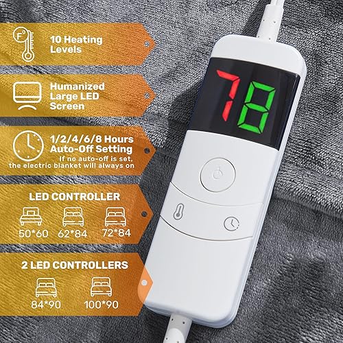 Miniatura 3 de DAICO Manta térmica de franela de calentamiento rápido, manta eléctrica de tamaño individual para sofá con controlador individual de 10 ajustes de