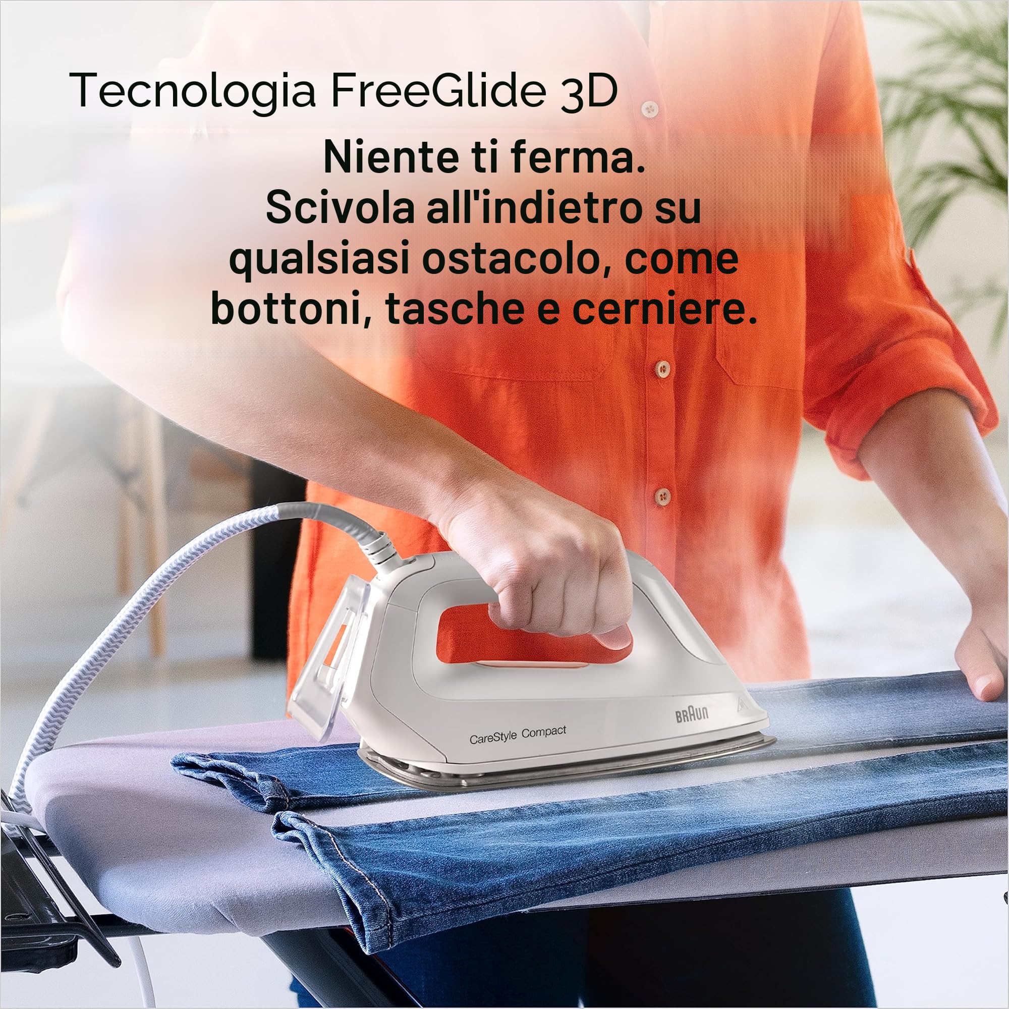 Braun CareStyle Compact IS 2132 WH - Ferro da stiro a vapore con piastra FreeGlide 3D, vapore verticale, 2400 Watt, pressione pompa 5,5 bar, colpo di vapore 400 g/min, serbatoio acqua grande da 1,5 l