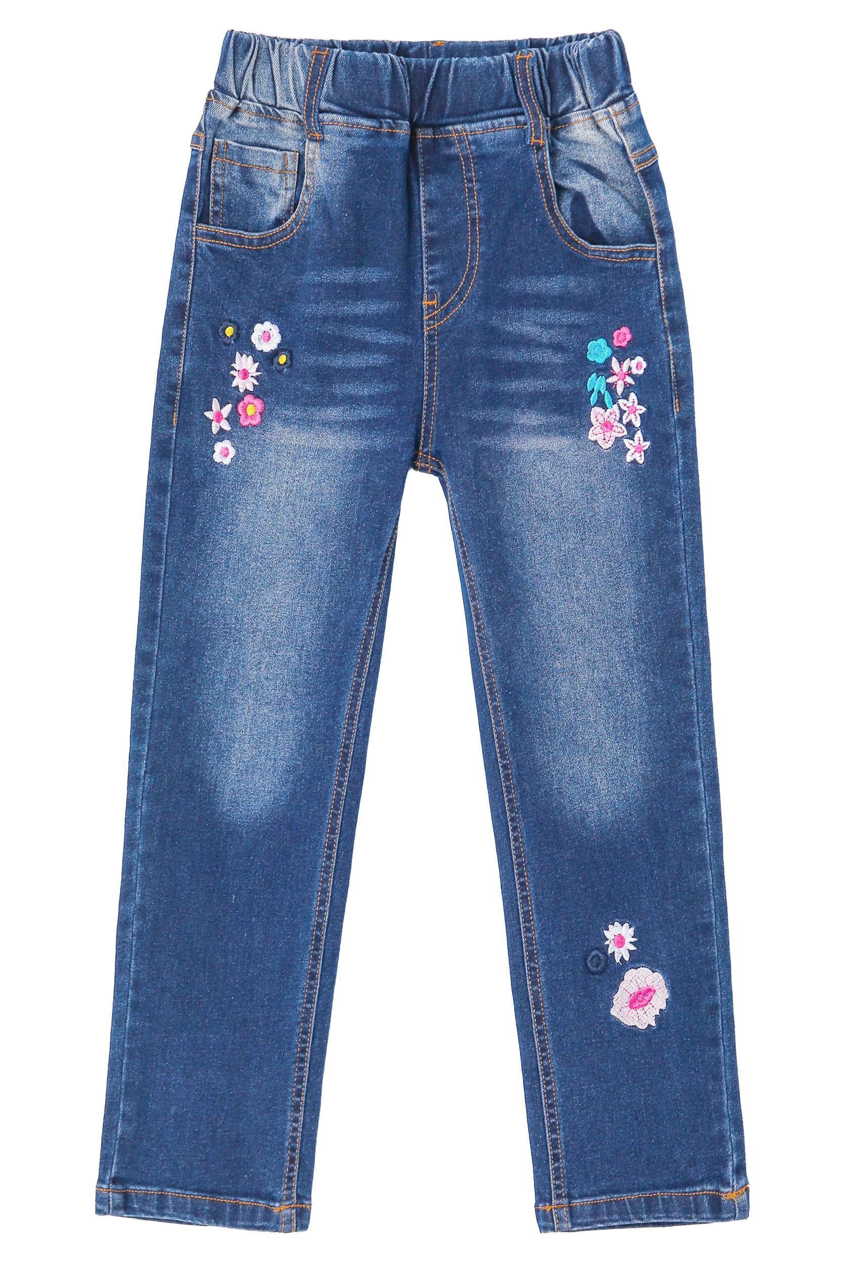 KIDSCOOL SPACE Vaqueros Bordados Niña, Pantalones de Mezclilla con Cintura Elástica
