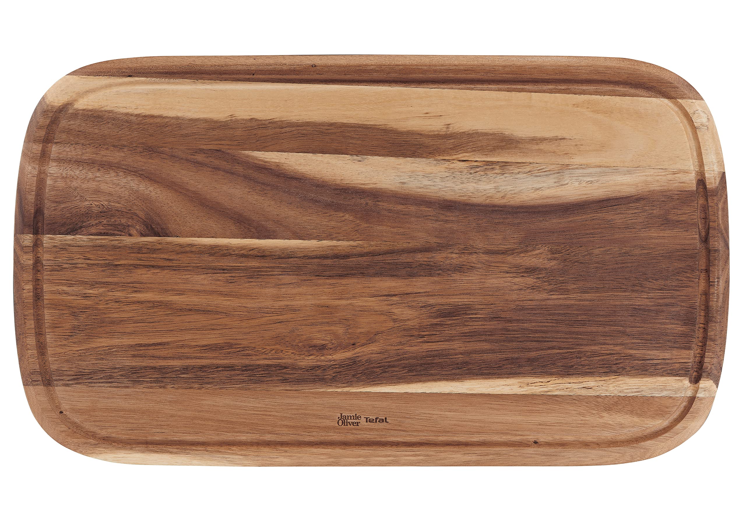Tefal Jamie Oliver Schneidebrett Größe L, 49 x 28 x 2,5 cm, Akazienholz, FSC-zertifiziert, mit praktischer Saftrille, zum Schneiden von Lebensmitteln, zum Servieren, Braun, K2681055