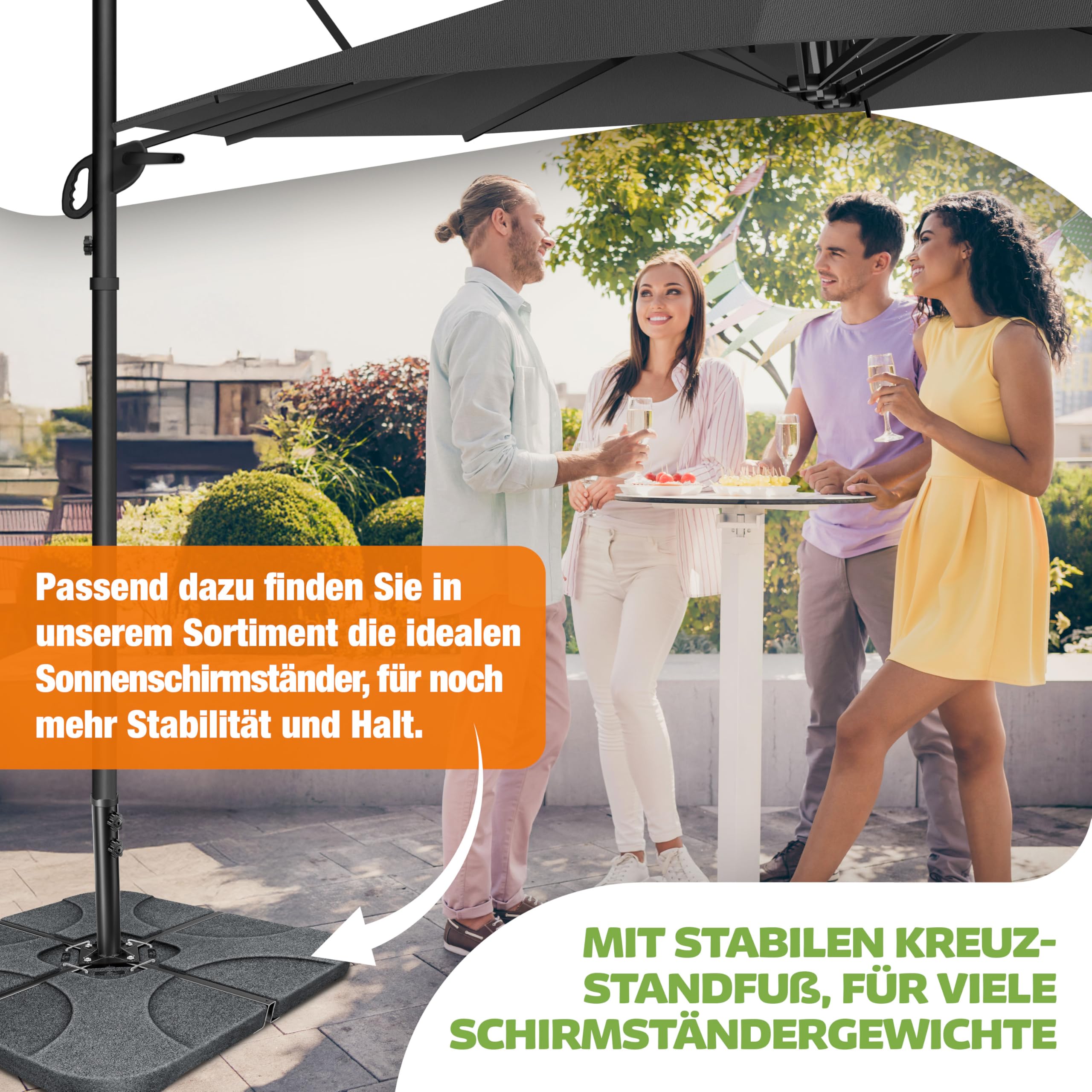 KESSER® Sonnenschirm Doppelsonnenschirm 4,6m x 2,7m | Ampelschirm Abdeckung & Windsicherung mit Kurbel & Ständer | Kurbelschirm Aluminium wasserabweisend | Neigbar Kippbar 360° Drehbar