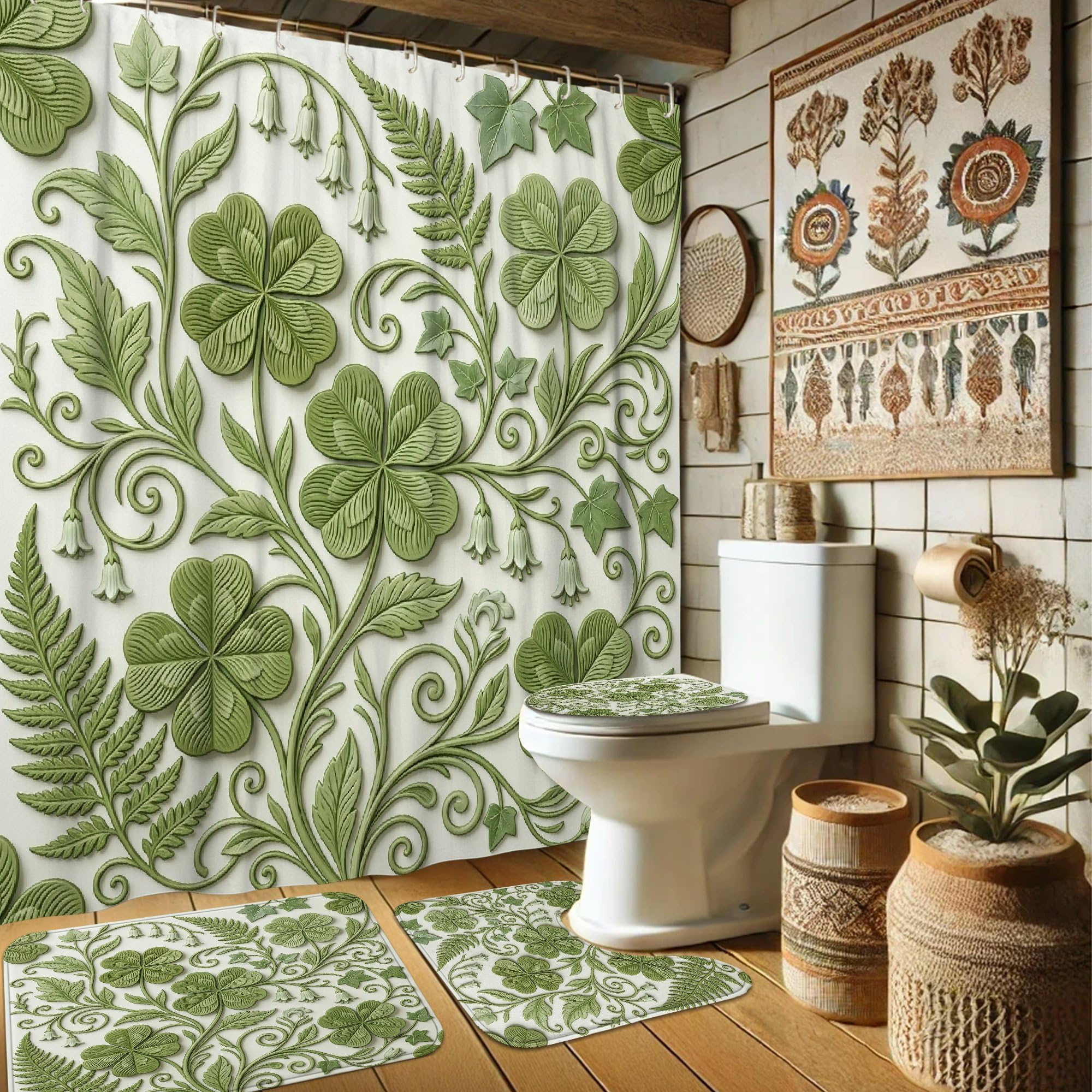 Rideaux de douche en tissu imperméable haut de gamme motif lierre printanier
