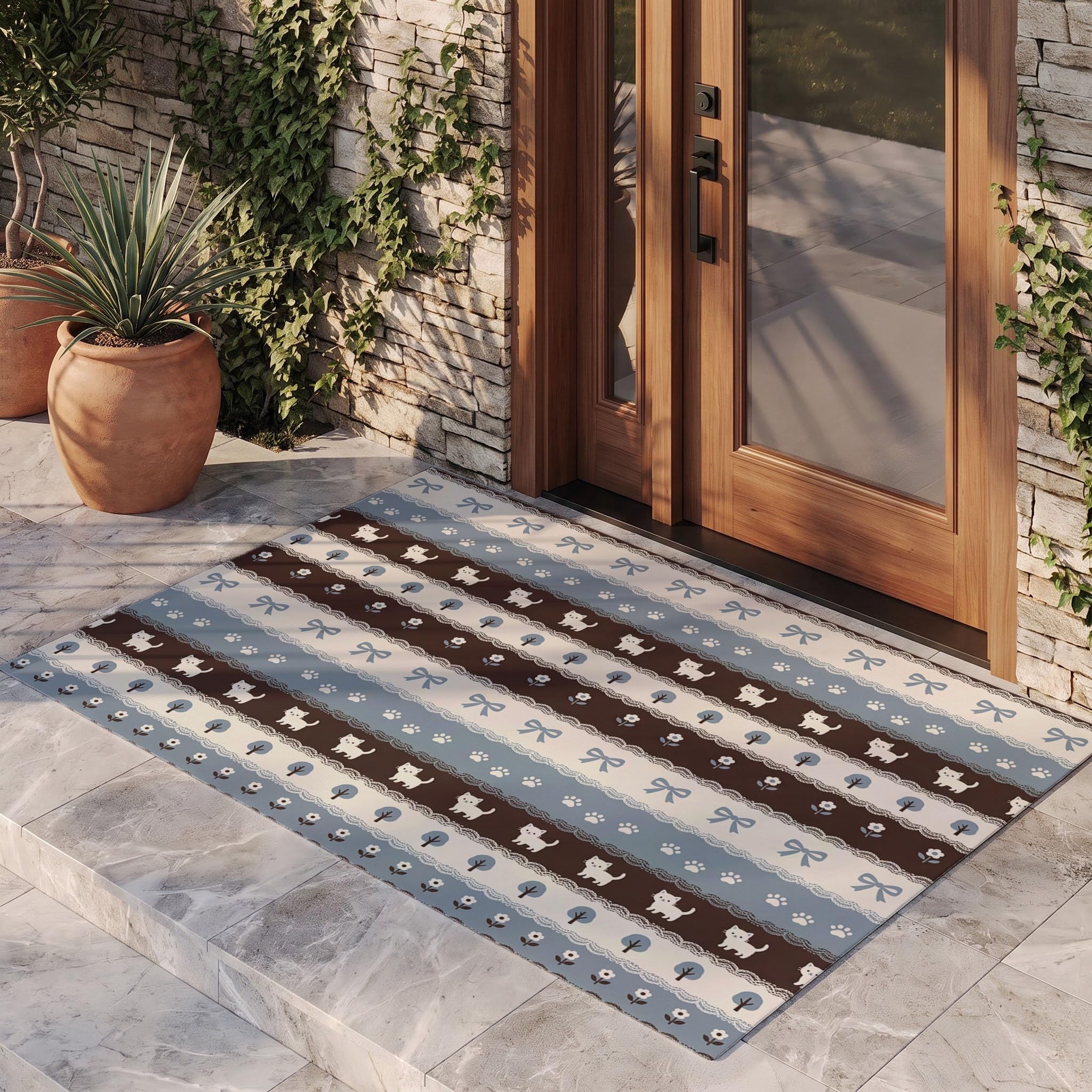 Bleu Clair Brumeux Rayures Coréennespaillasson Durable Et Antidérapant Retient L’Eau Et Les Saletés Facile À Nettoyerpaillasson Interieur80 X 120 Cm Tapis D'Entrée Antidérapant