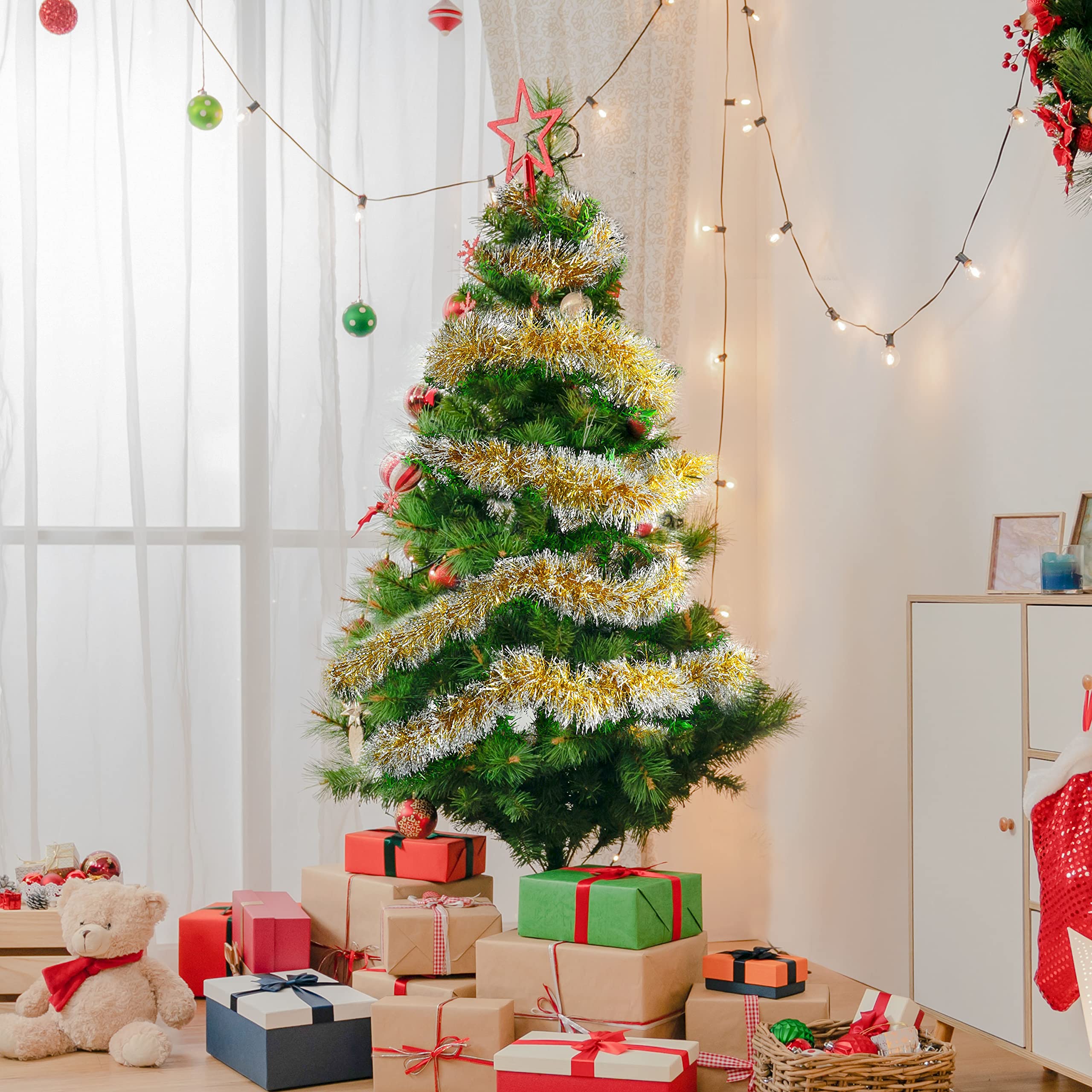 Guirlande De Noël Rouge Dorée Verte 10m - Décoration Sapin Métallique Brillante Festive