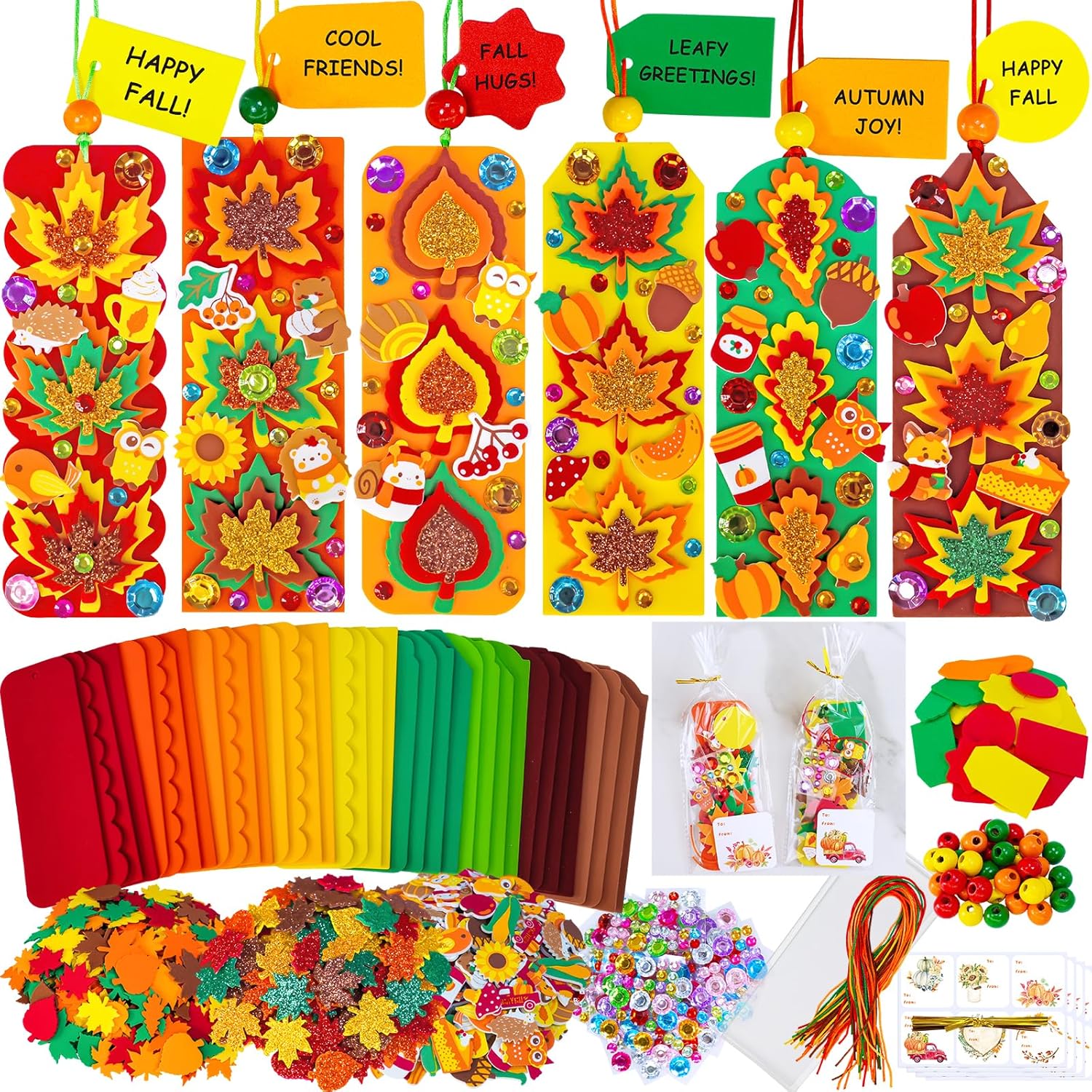 Winlyn 36 Sets Fall Craft Kits Fall Kids Crafts DIY 3D Fall Leaf Bookmarks Ornaments Art Sets Autumn Maple Leaf Fall Foam Stickers Arts and Crafts for Kids Thanksgiving Halloween Classroom Activities